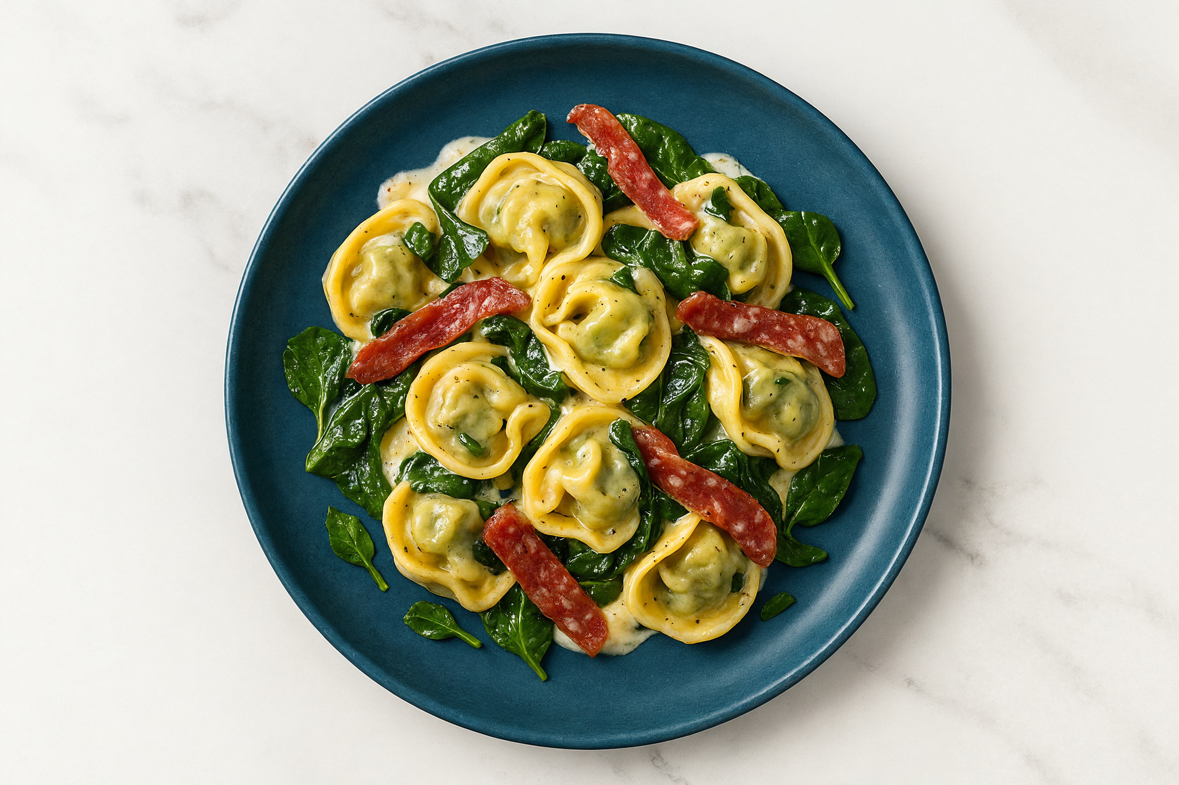 Alfredo Tortellini with Salami & Spinach
