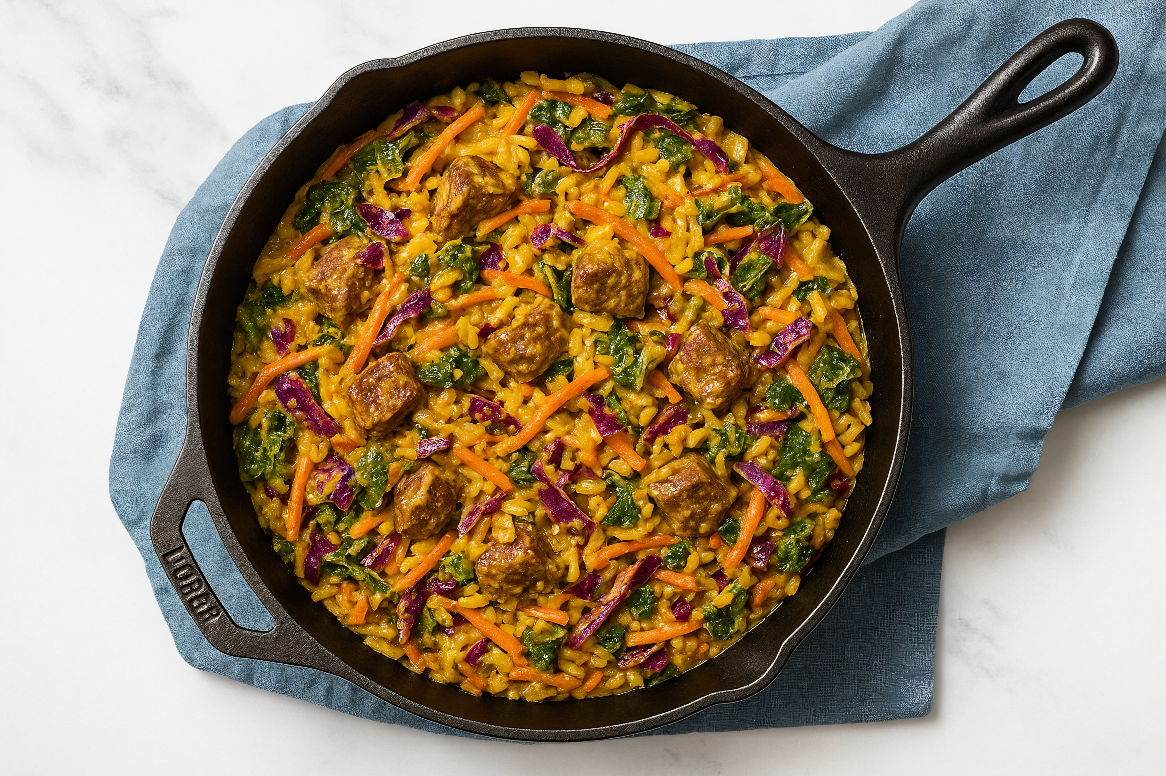 Curry Rainbow Veggie + Bison Stir-Fry with Long Grain White Rice