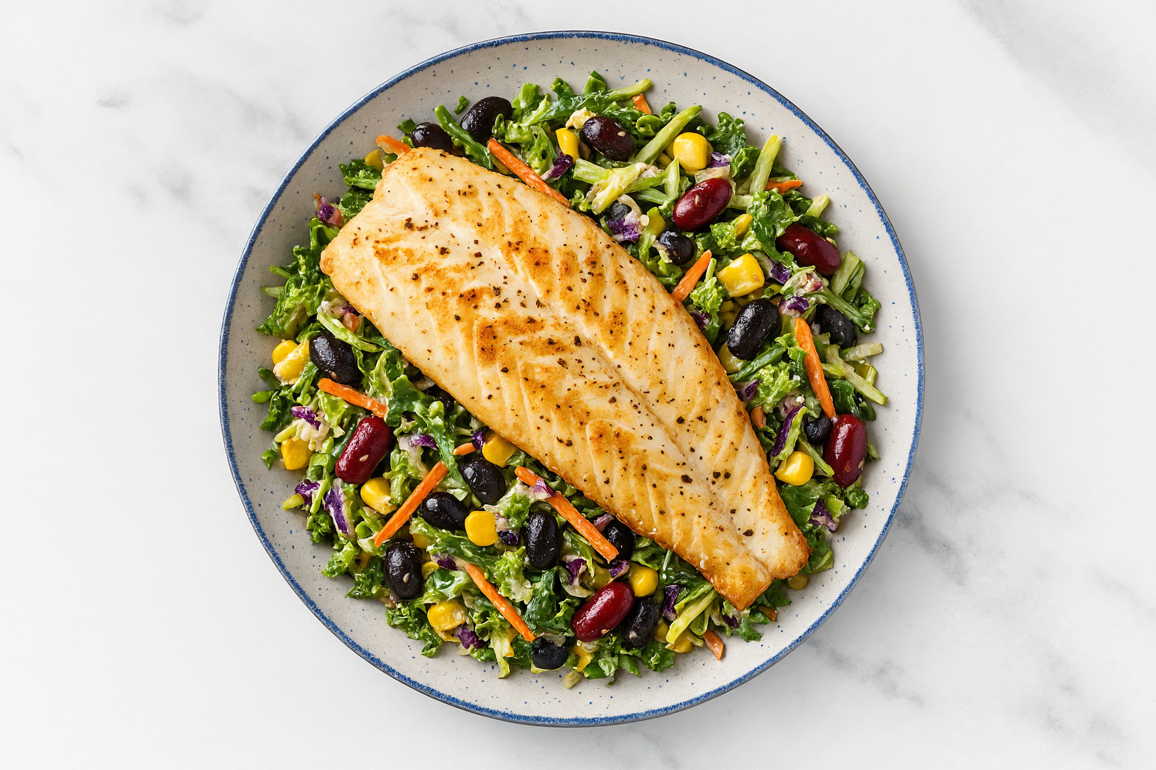 Superblend Salad with Trout, Beans & Creamy Caesar Dressing