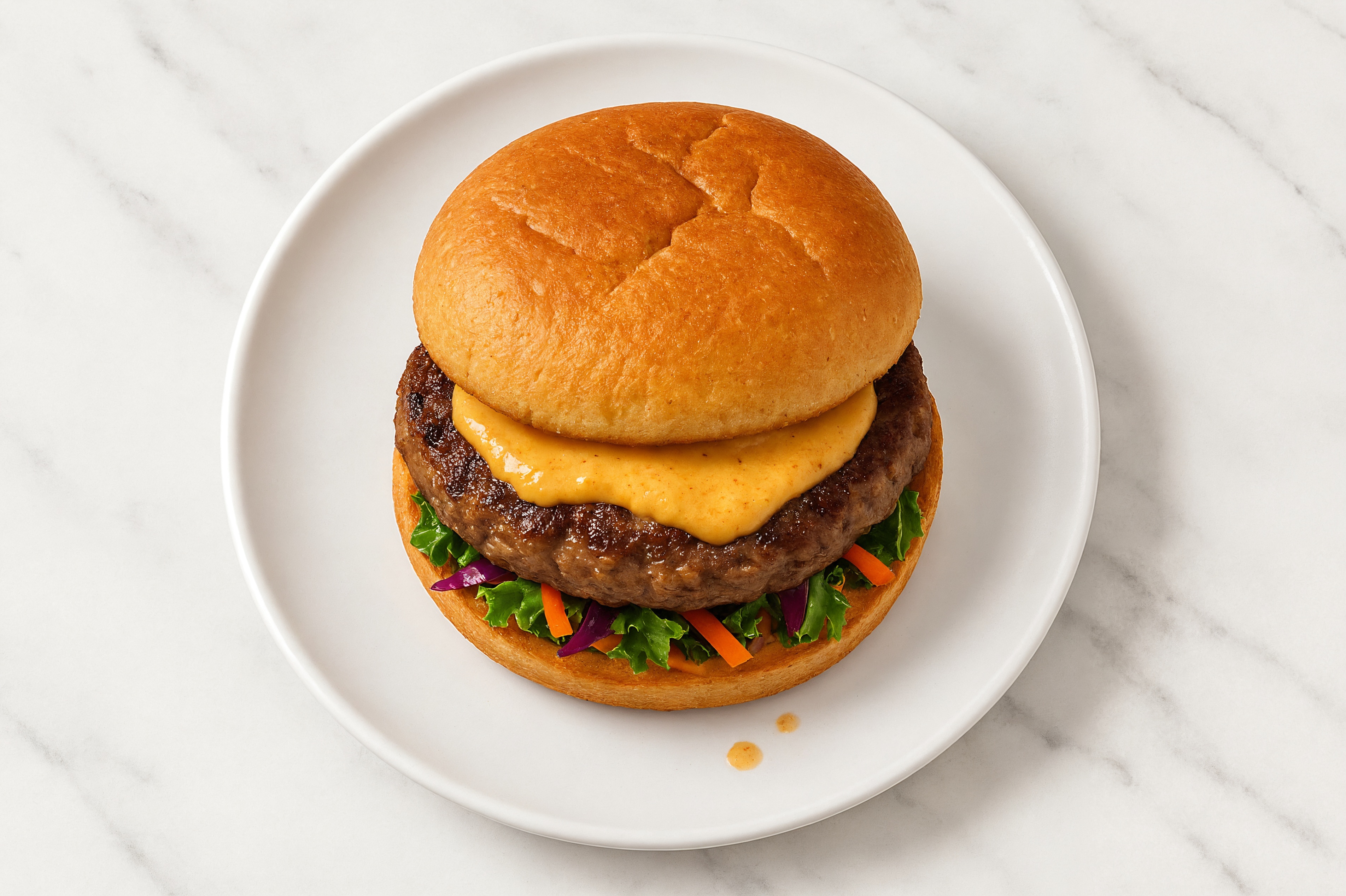 Rainbow Veggie Beef Burger on GF Bun with Smoky BBQ Sauce