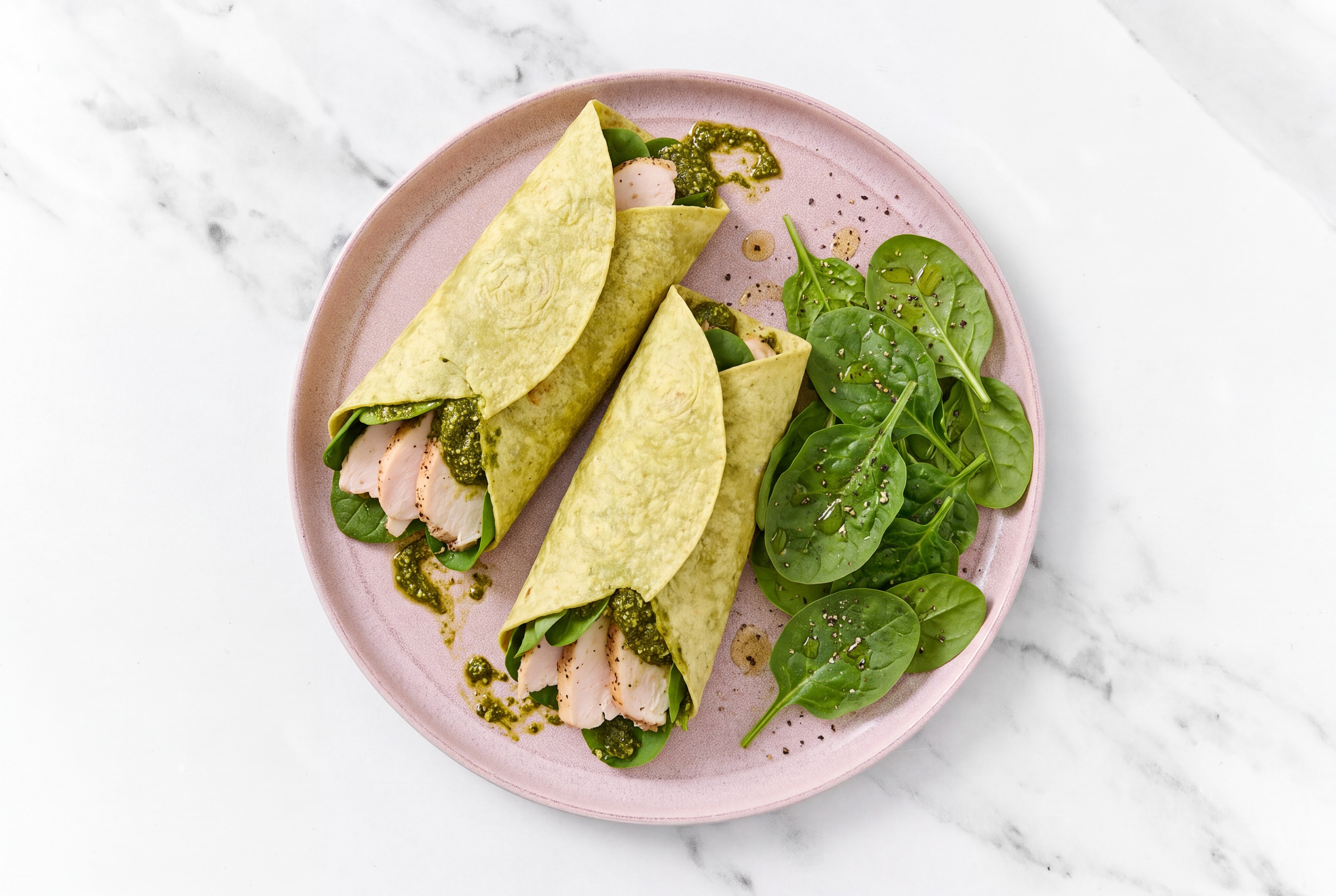 Basil Pesto Chicken Wrap with Baby Spinach