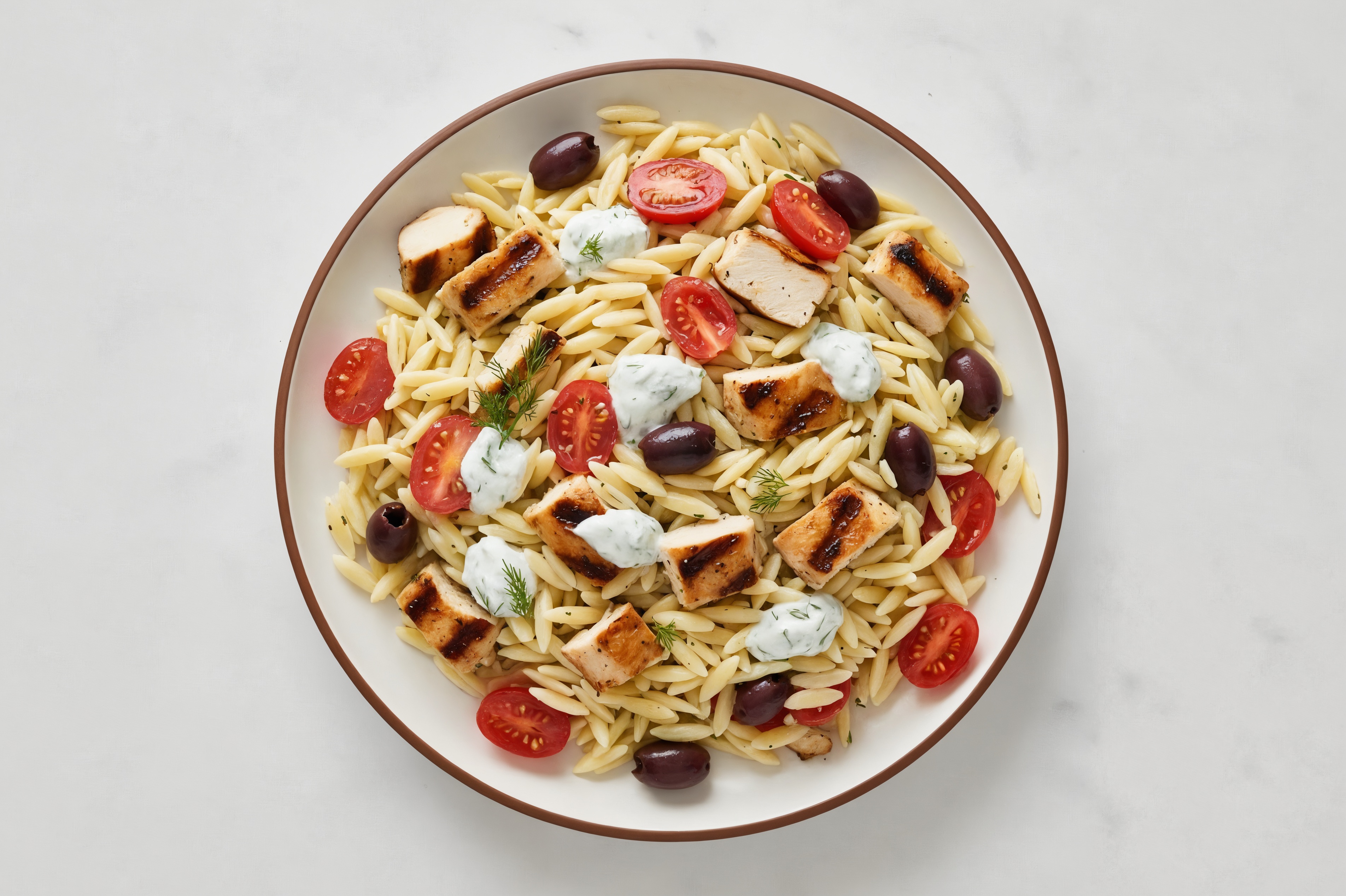 Dairy-Free Tzatziki Mediterranean Grilled Chicken Breast Orzo Pasta Salad