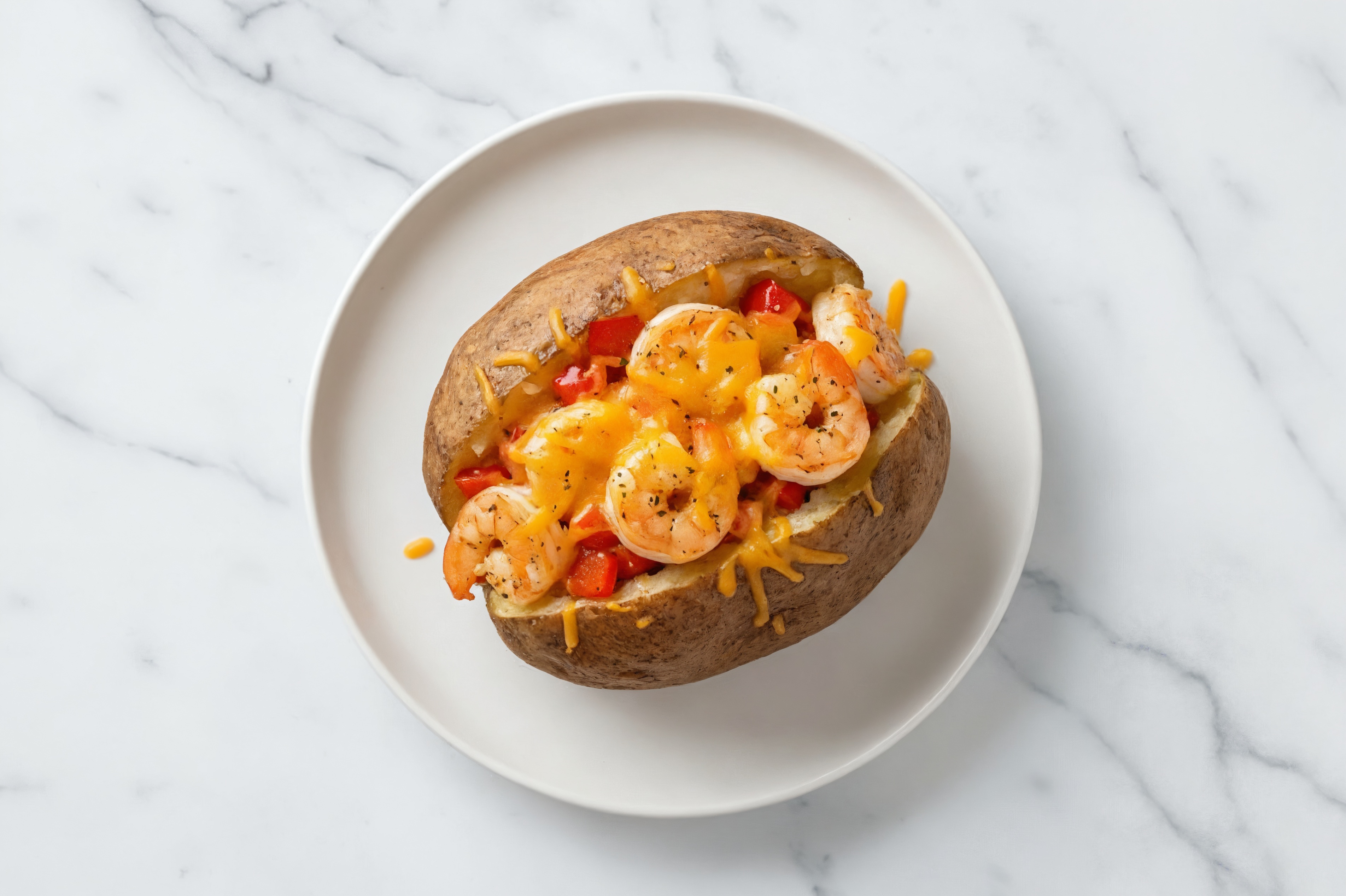 Jumbo Shrimp + Organic Pepper Loaded Baked Potato with Shredded Sharp Cheddar Cheese
