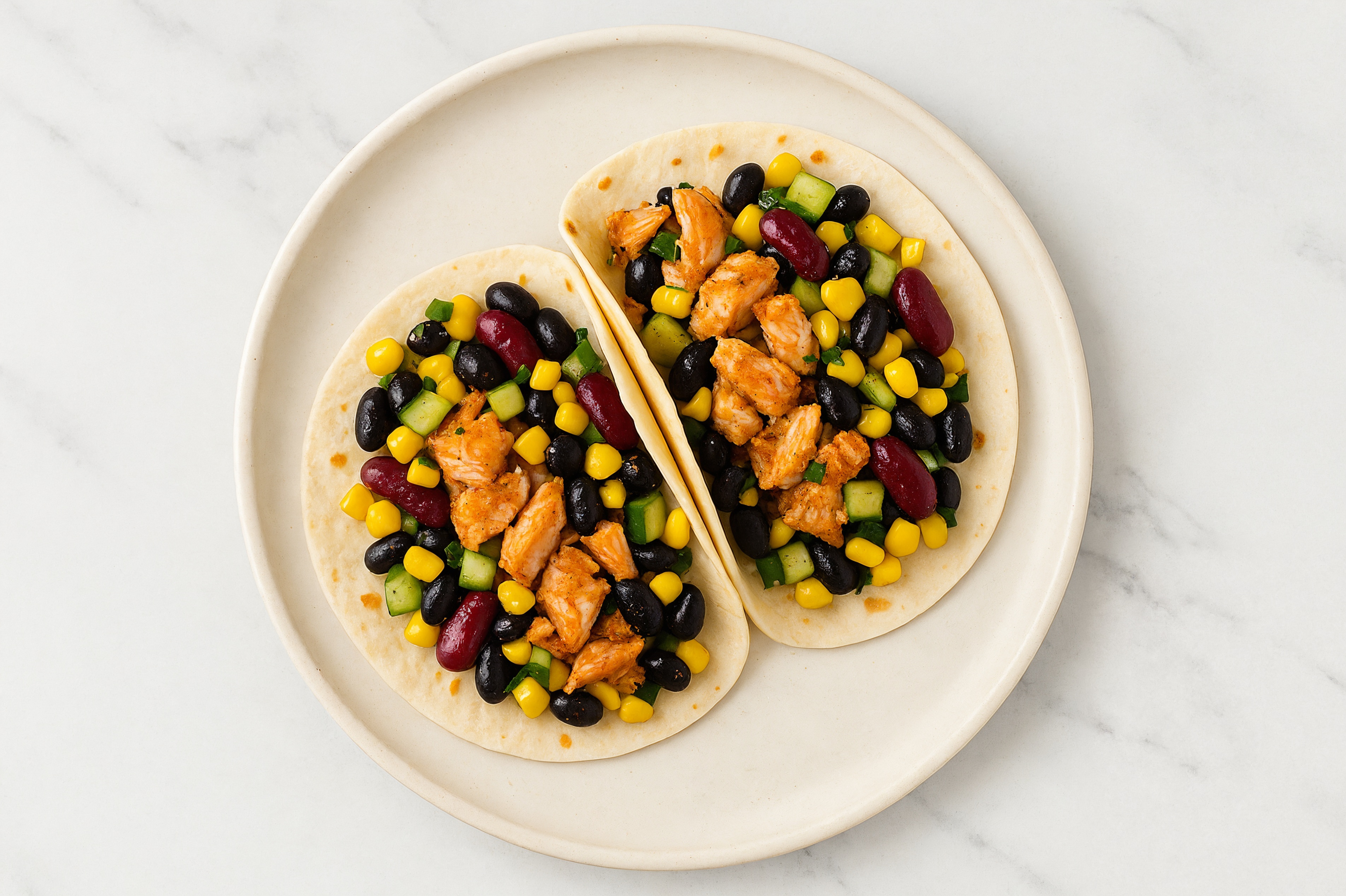 Salmon Tacos with Cucumber Corn Salad