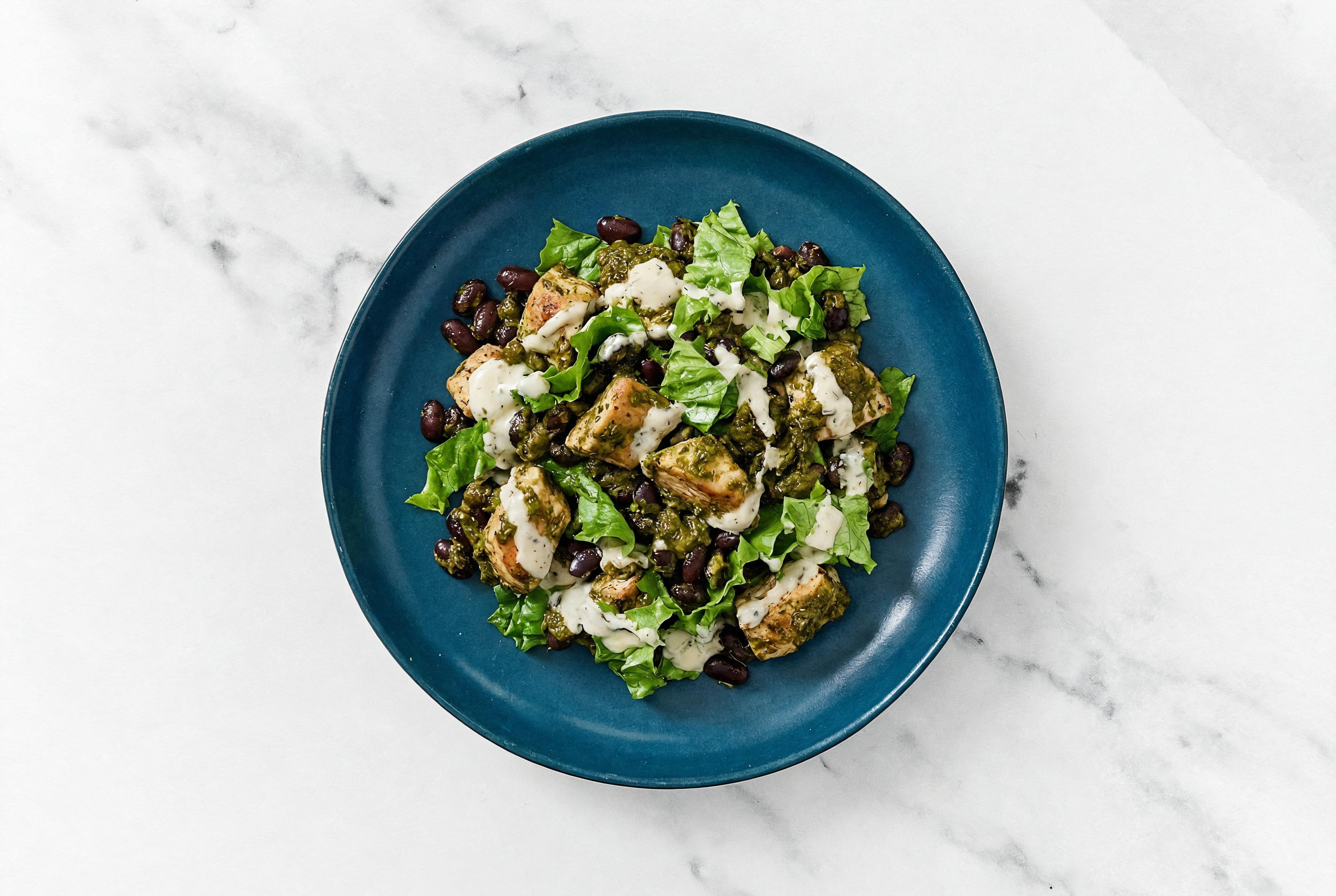 Garlicky Saag Chicken + Black Bean Salad