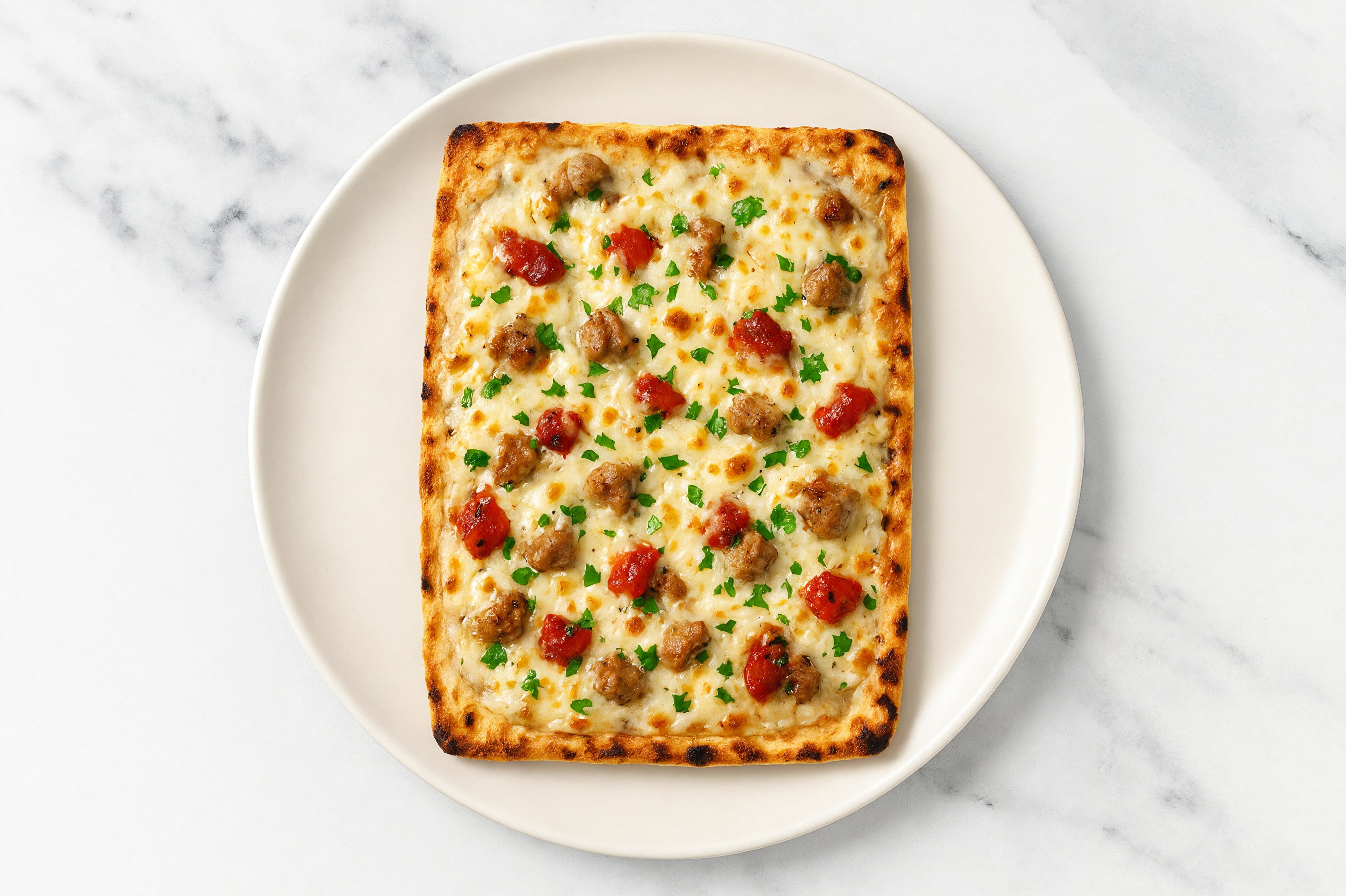 Truffle Turkey Sausage + Roasted Bell Pepper Pizza with Parsley
