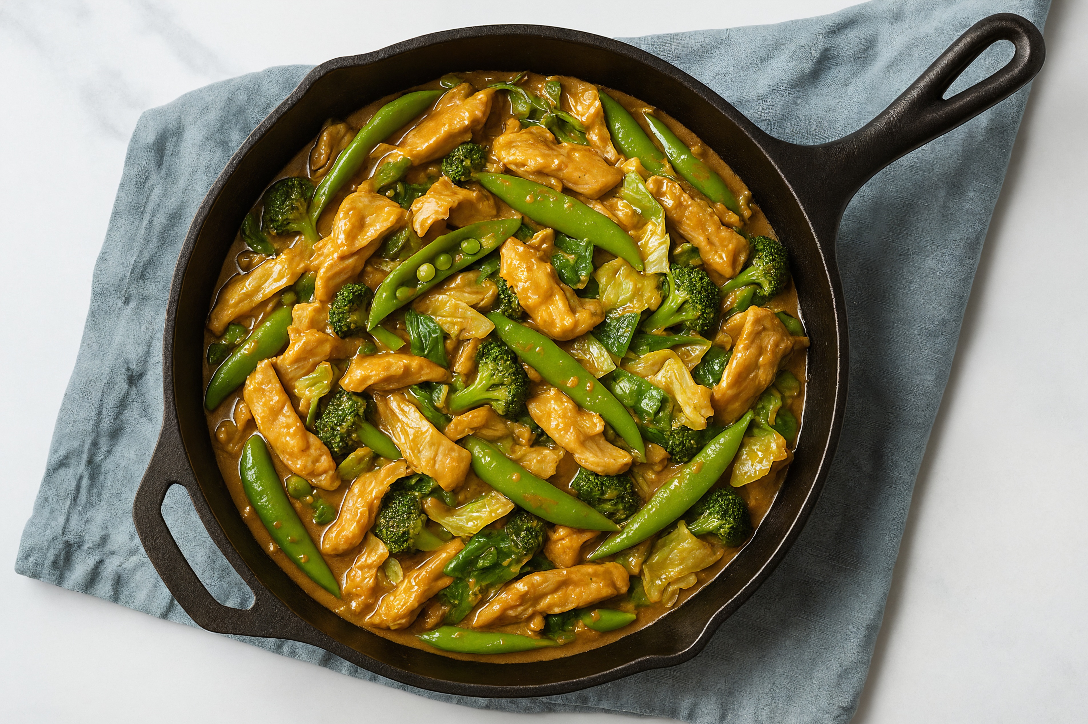 Thai Peanut Chicken Stir-Fry with Snap Peas & Bok Choy
