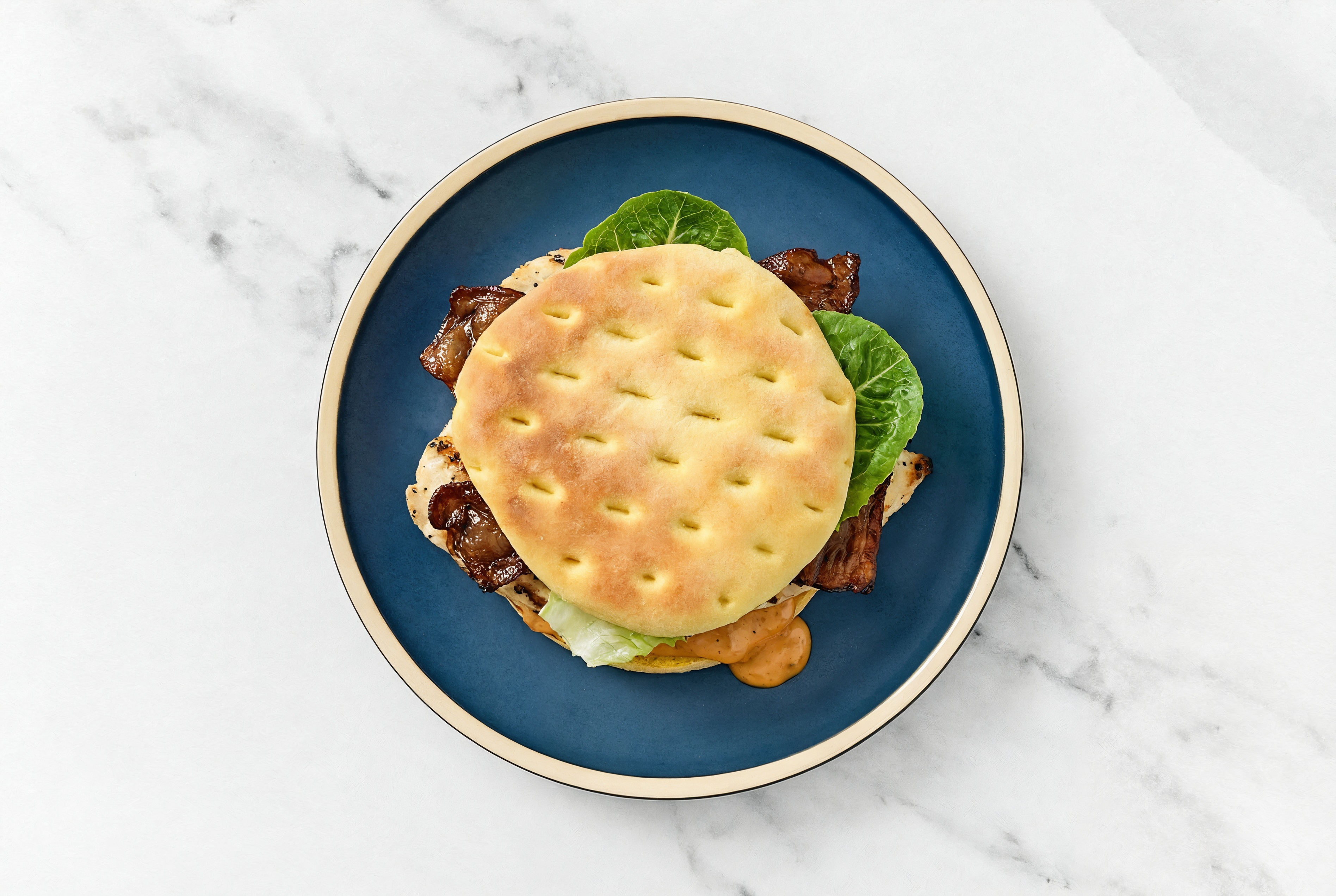 Chicken + MyBacon on Brioche with Smoky BBQ Garlic Sauce