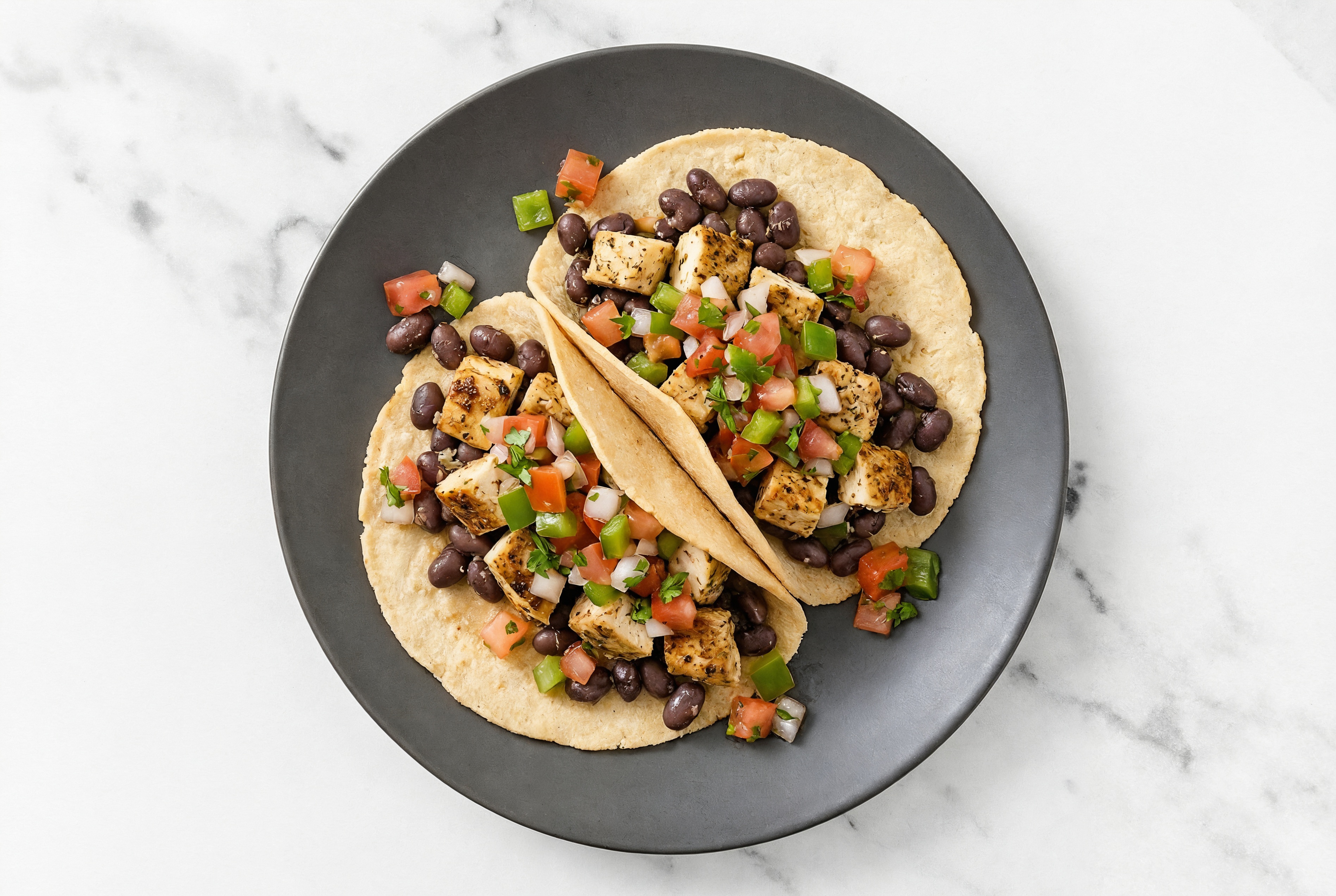 Garlic Chicken Tacos with Fresh Salsa & Spiced Beans