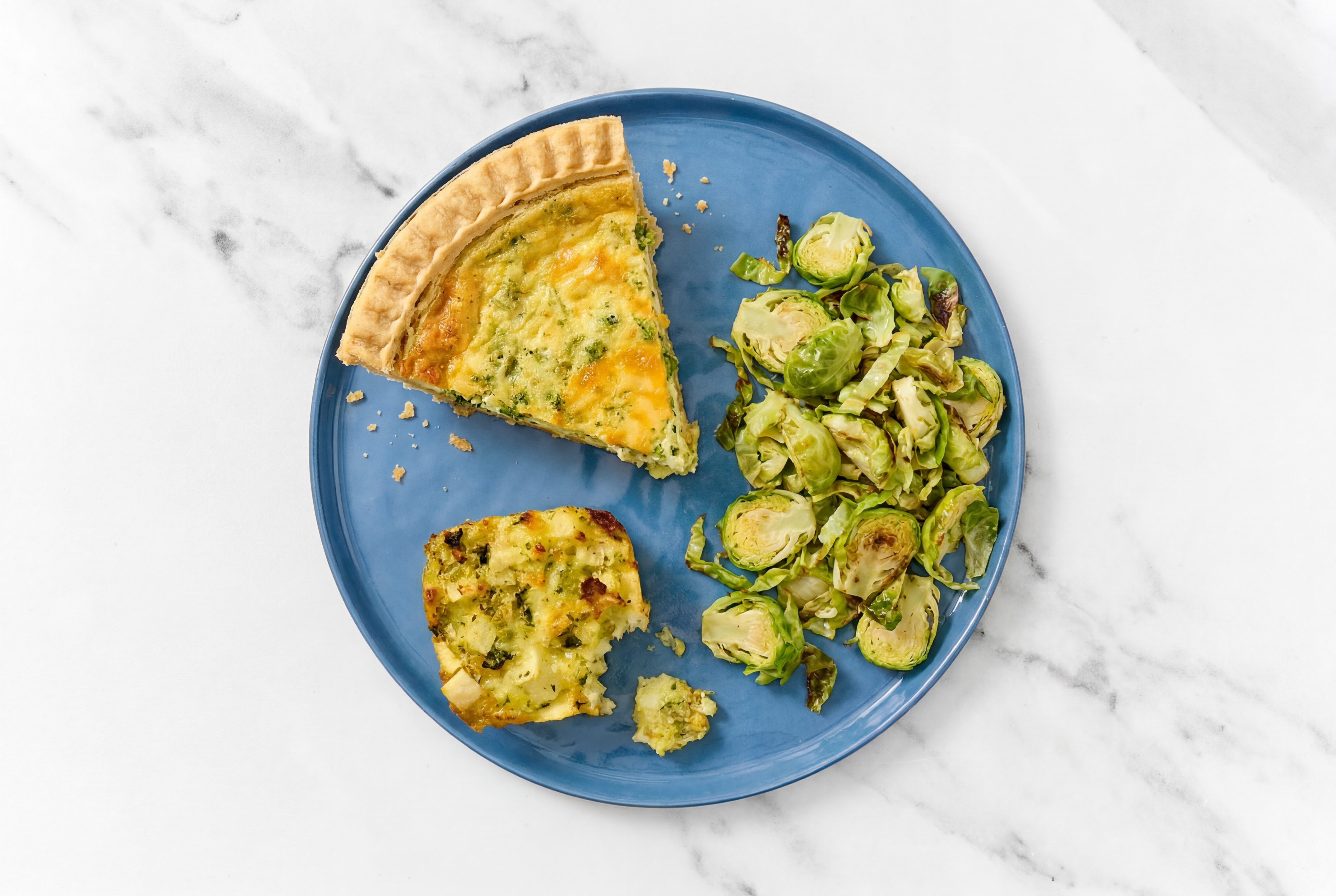 Broccoli & Cheddar Quiche with Brussels & Potato Bake
