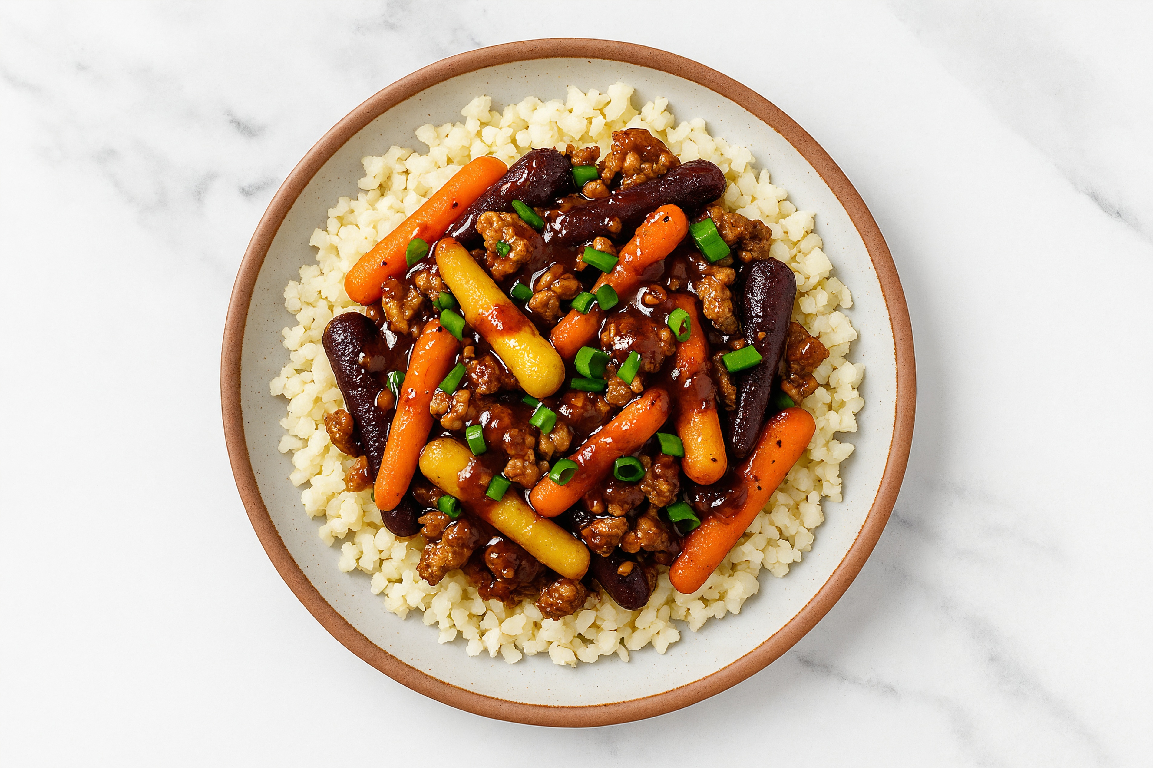 Teriyaki Ground Turkey Rice Bowl with Riced Cauliflower