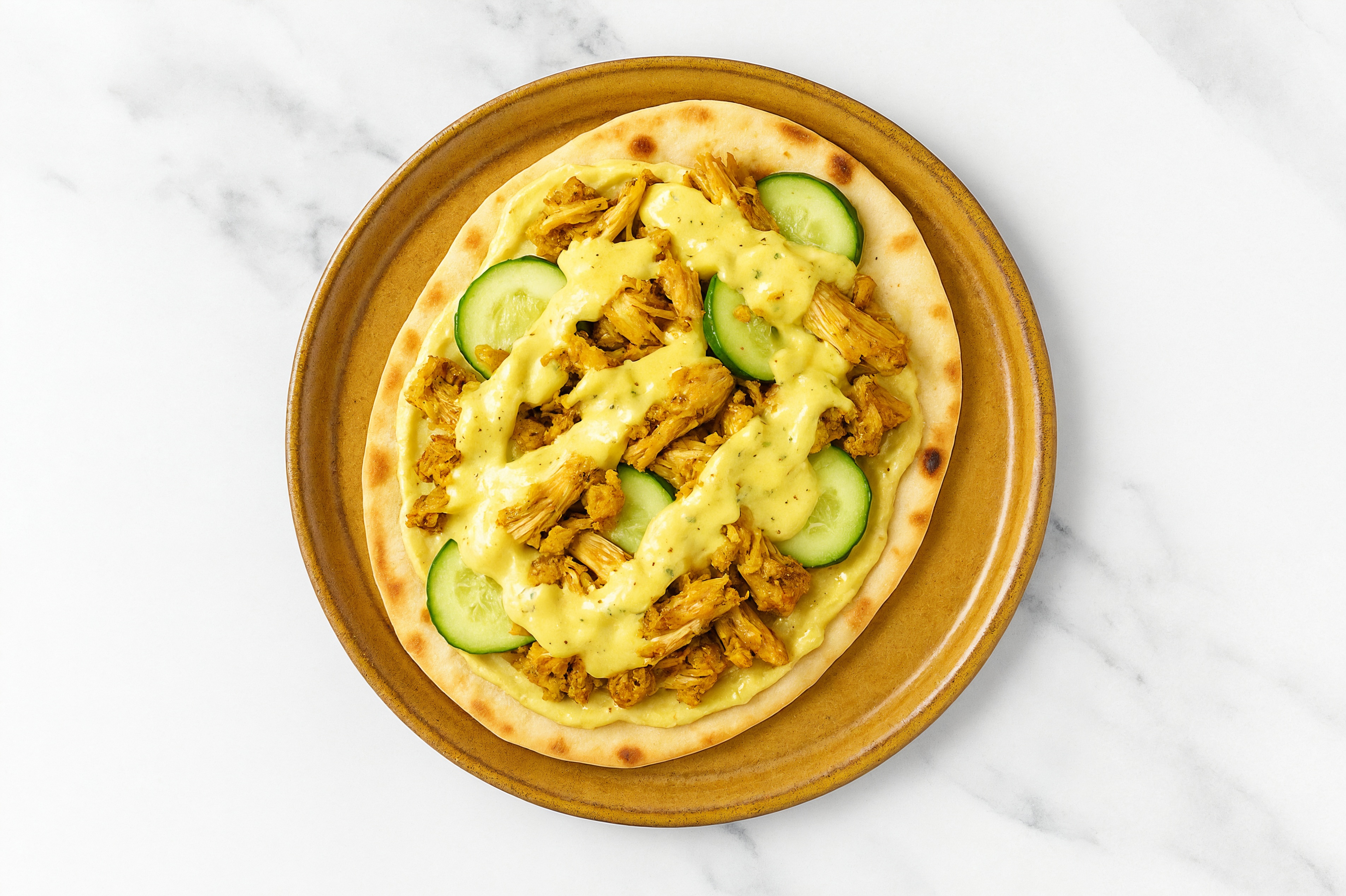 Herby Air Fryer Chicken Shawarma Naan Flatbread with Olive Oil Sea Salt Hummus
