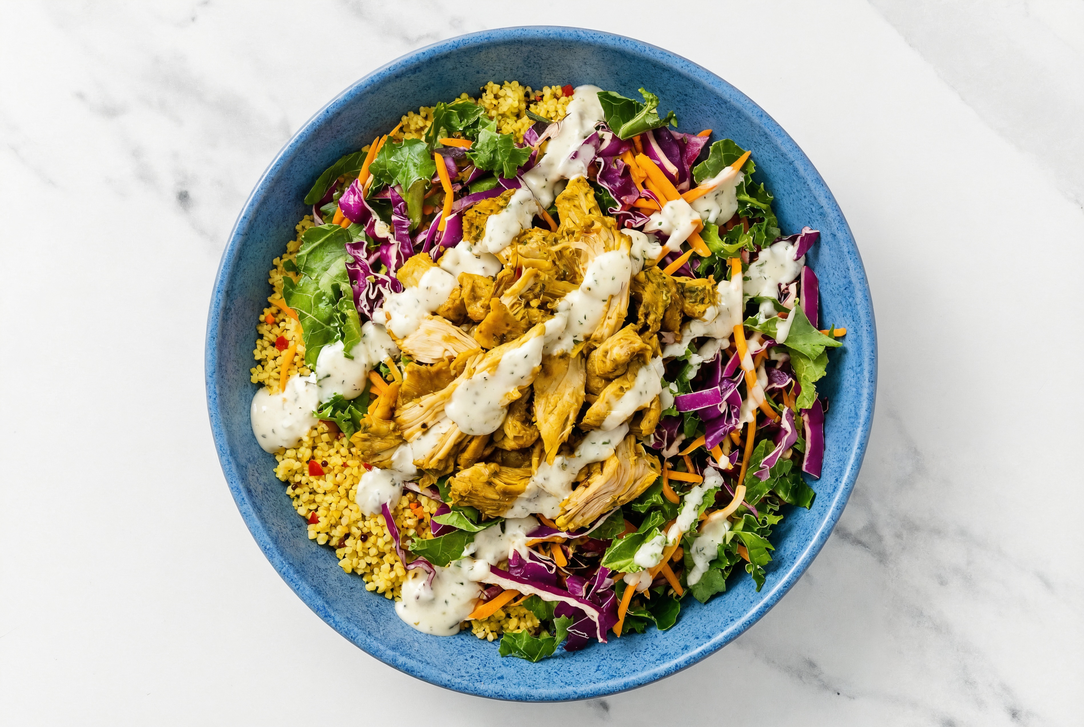 Shawarma-Style Chicken Thighs + Couscous Rainbow Bowl