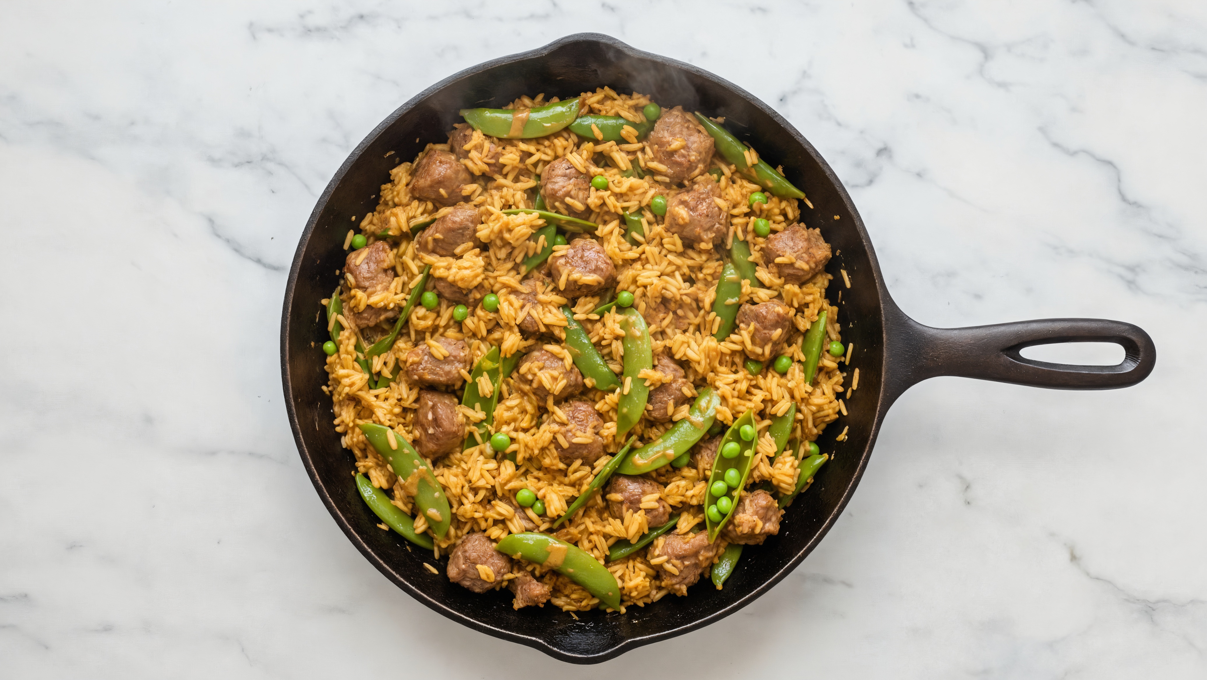 Thai Peanut Pea Snap + Lamb Stir-Fry with Seasoned Jasmine Rice