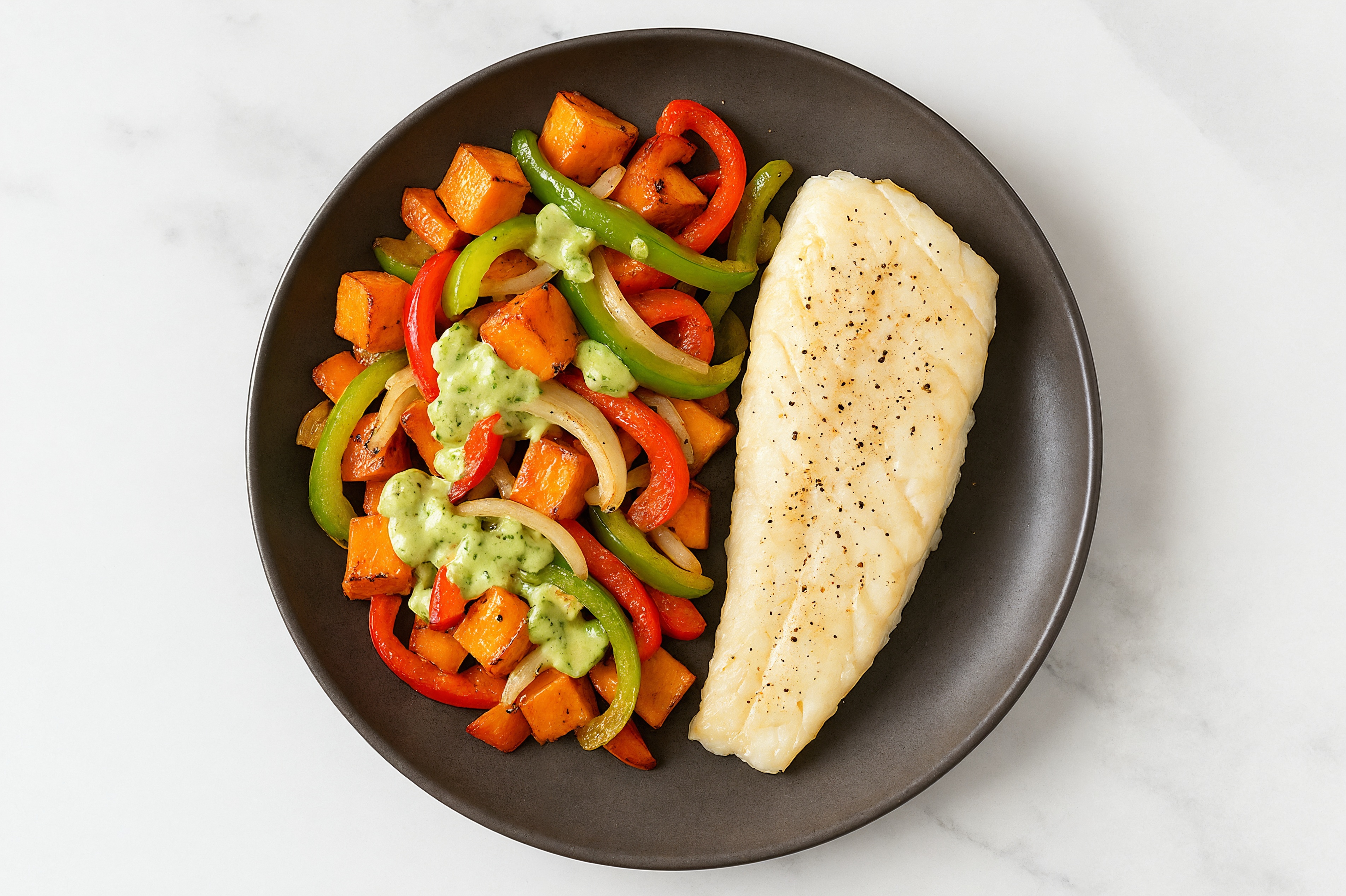 Sheet Pan Green Goddess-Cod with Sweet Potatoes & Peppers