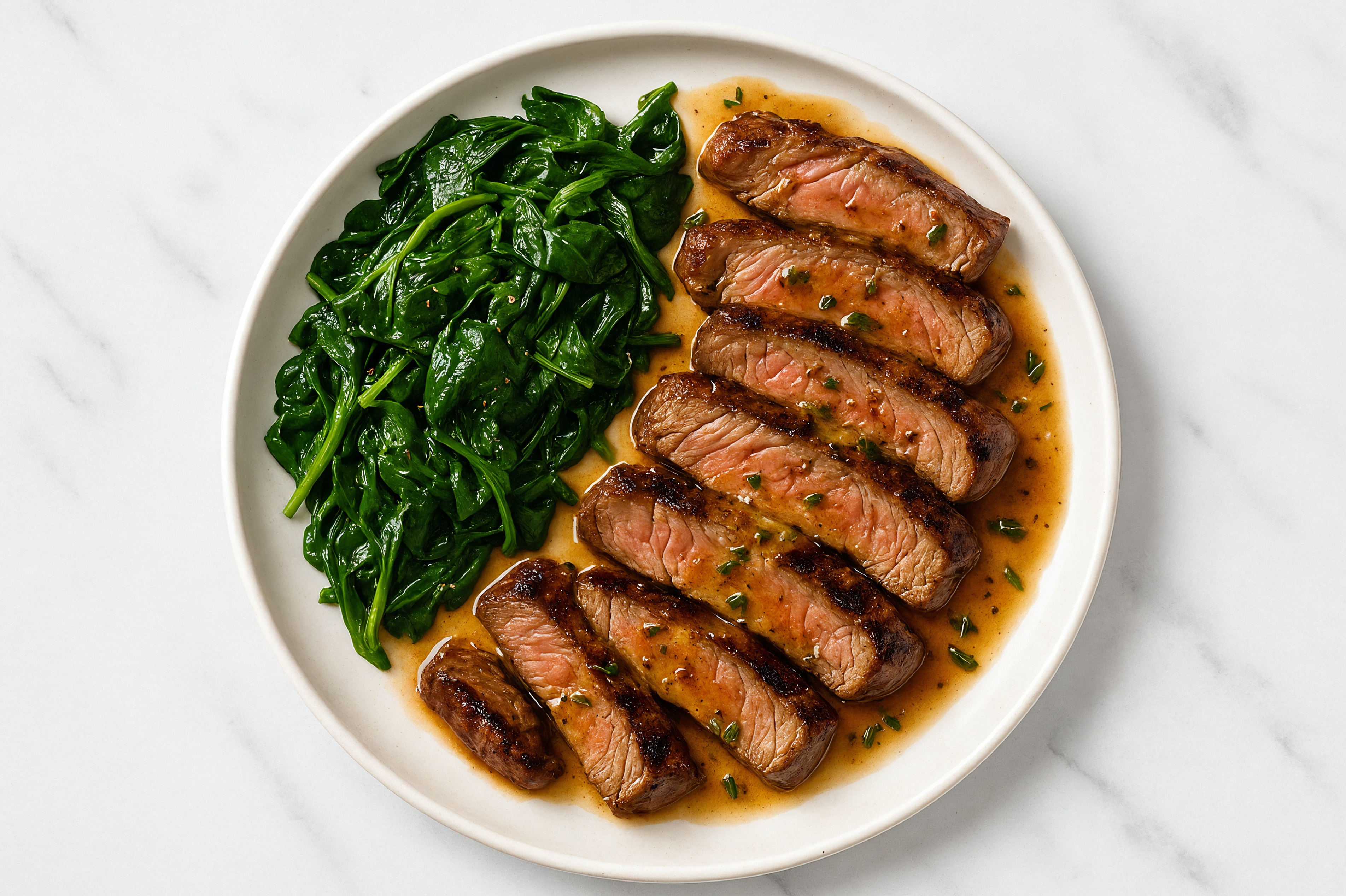  Buttery Slow Churned Lemon & Peppercorn Pasture Butter Thyme Sirloin Steak + Baby Spinach