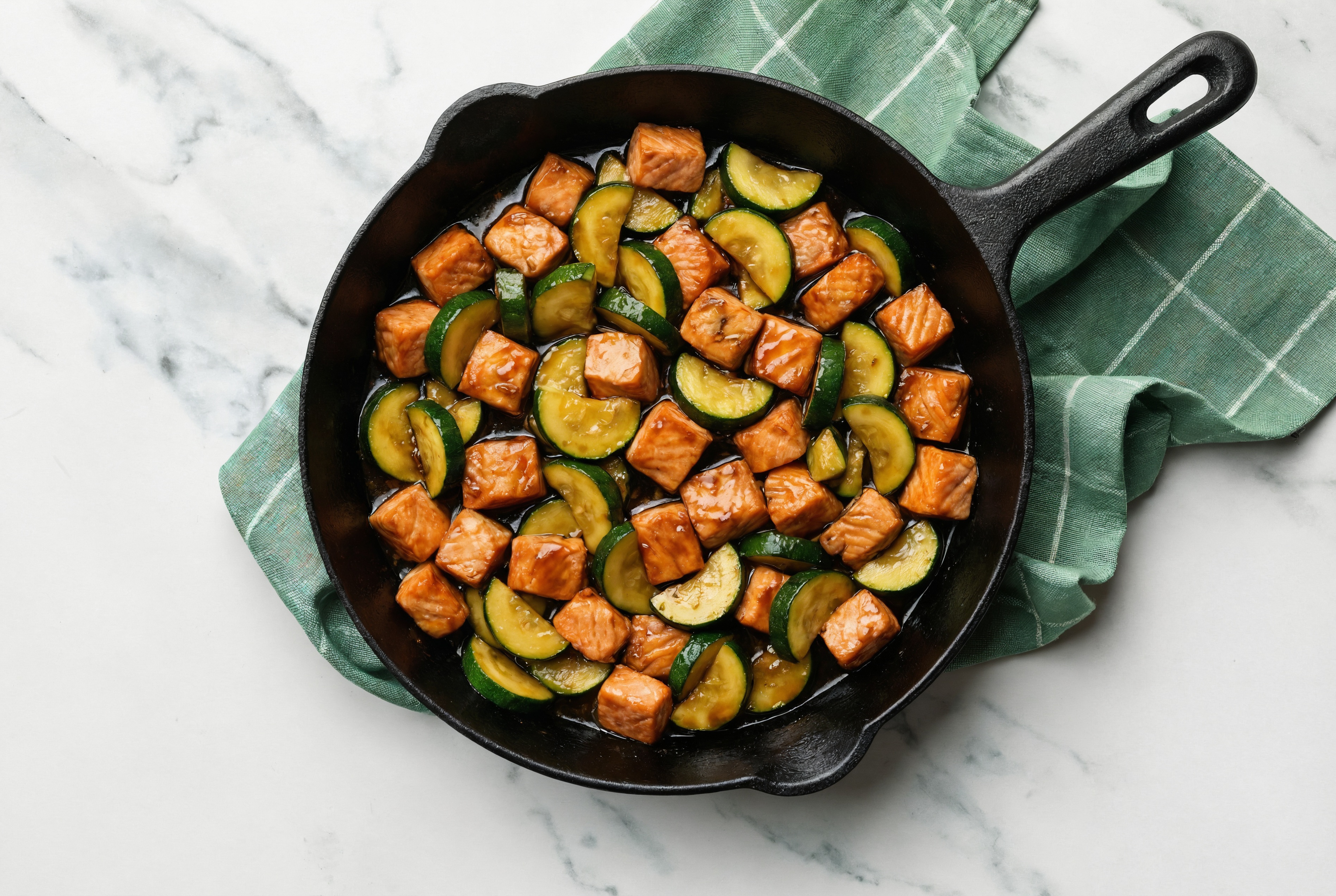 Japanese BBQ Sockeye Salmon Stir-Fry with Zucchini