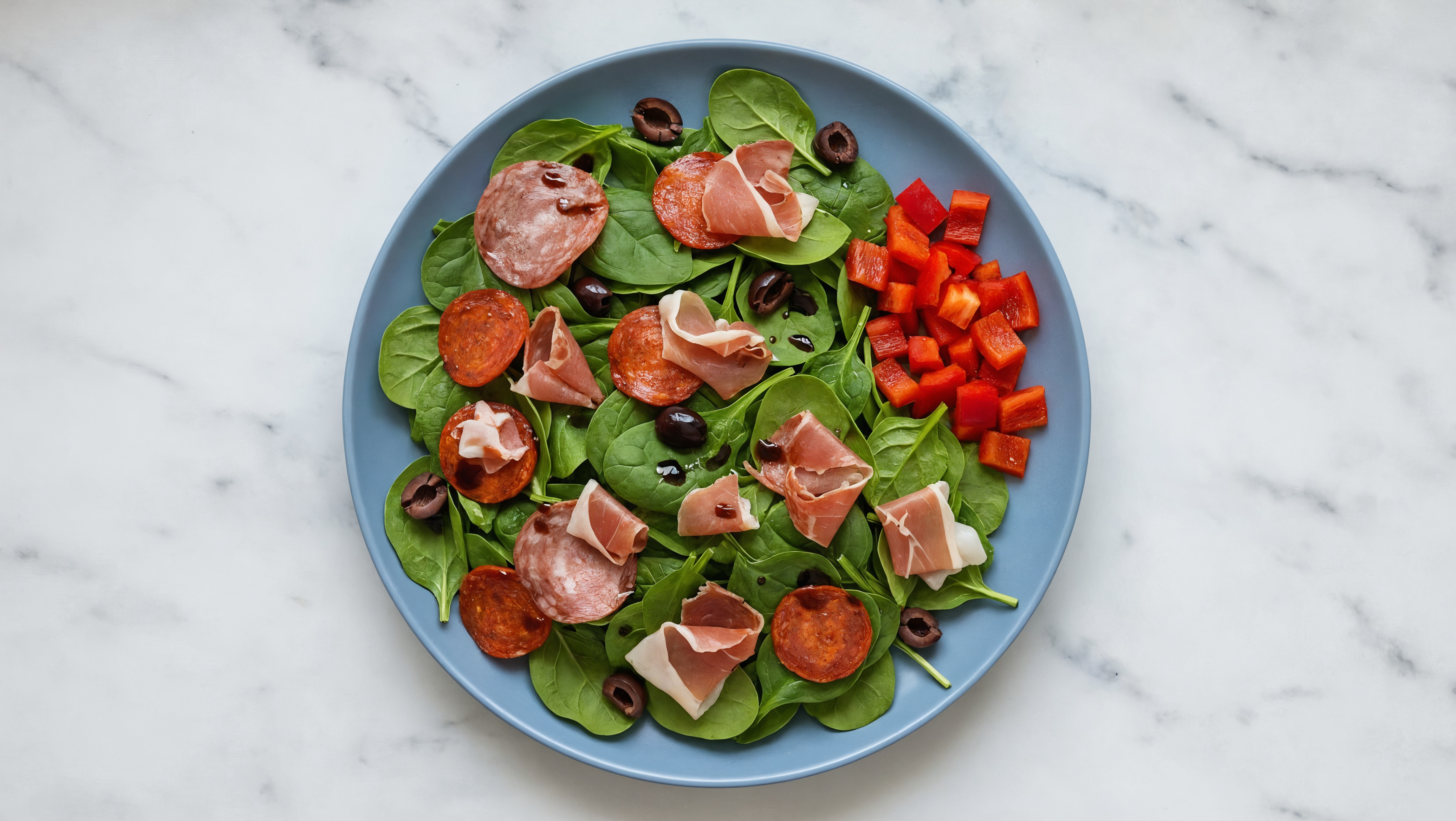 Hearty Meaty Mezze Mediterranean Salad with Baby Spinach