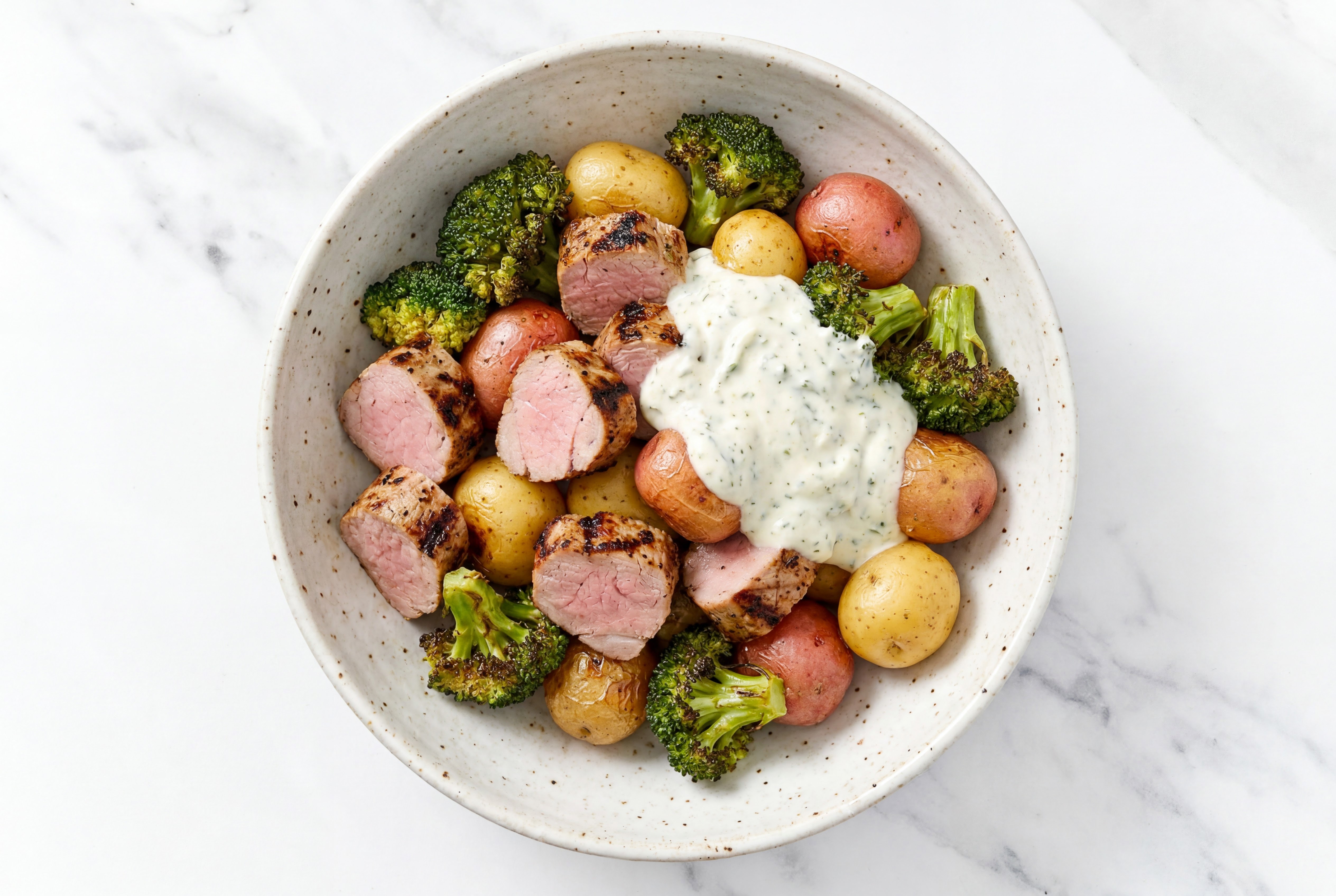 Tzatziki Grilled Pork Tenderloin + Broccoli Bowl