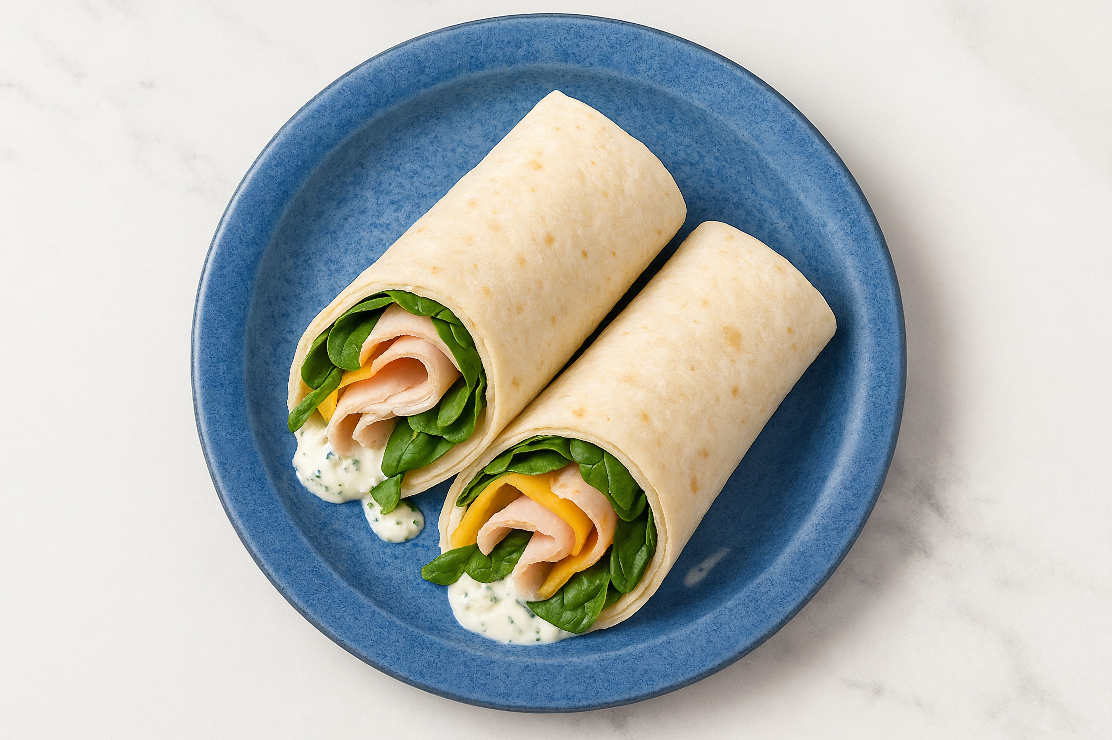 Creamy Oven Roasted Breast Turkey + Cheddar Wraps with Spinach