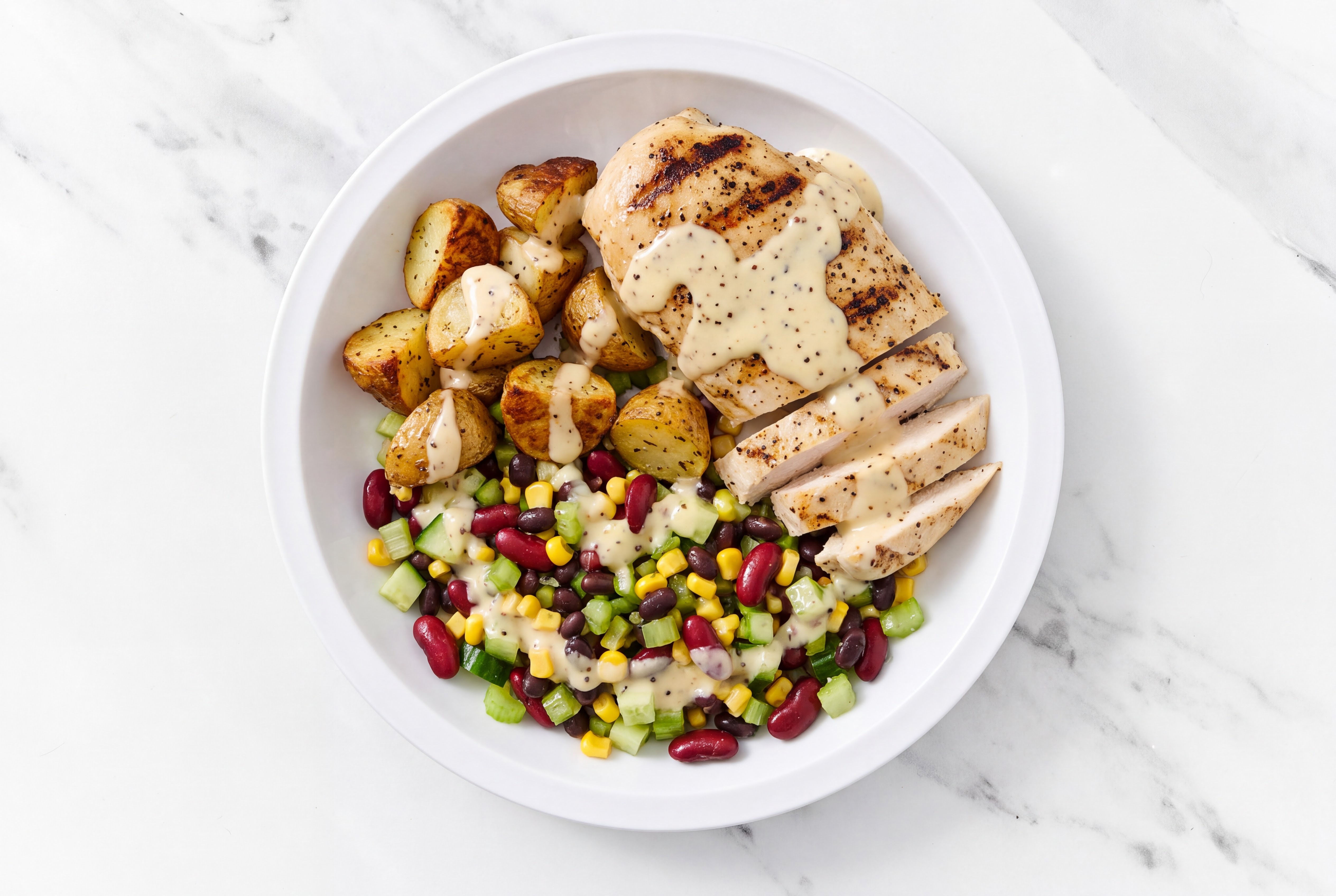 Creamy Asiago Seasoned Grilled Chicken Breast + Bean Salad Bowl