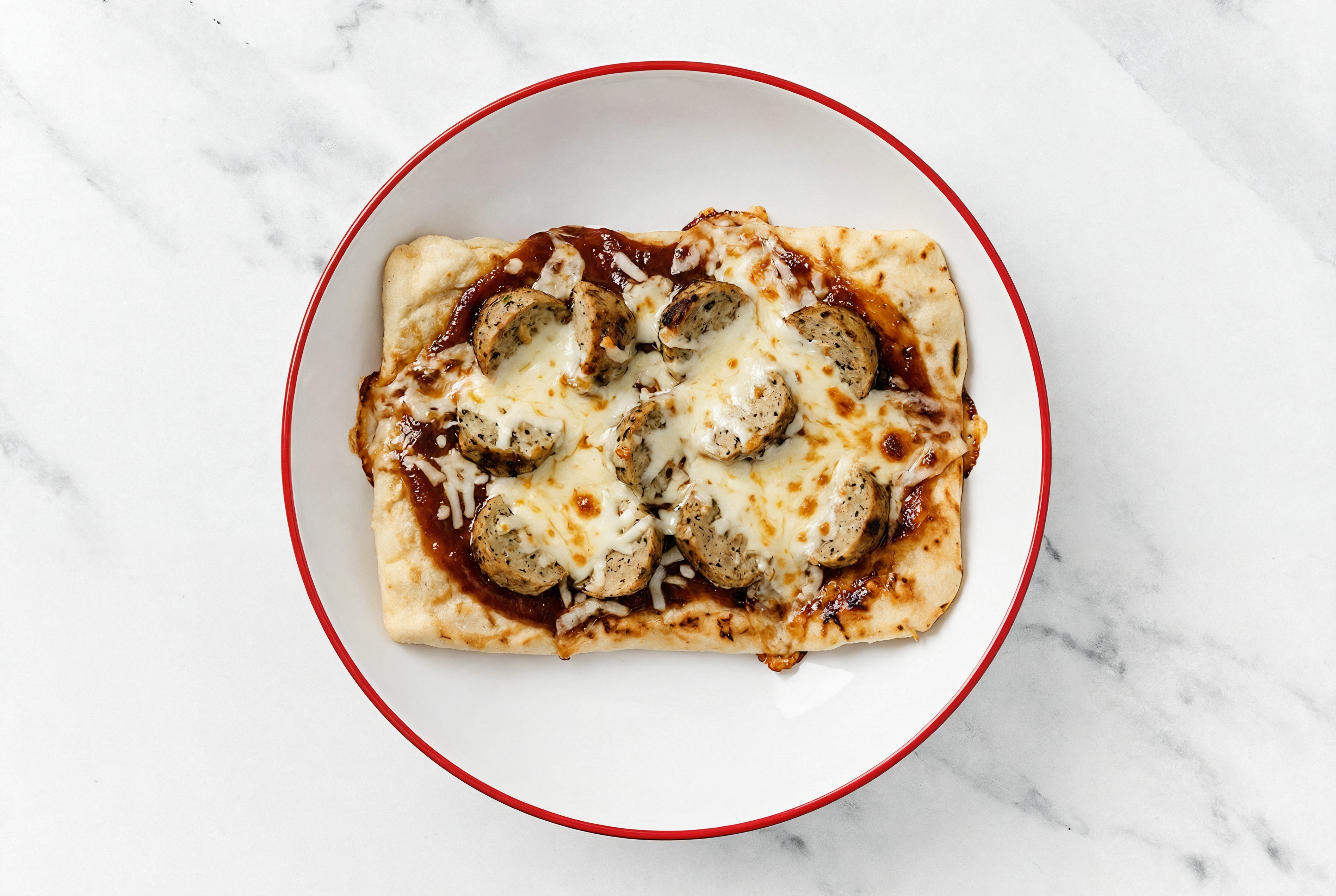 BBQ Meatball Pizza with Cooked + Seasoned Turkey Meatballs