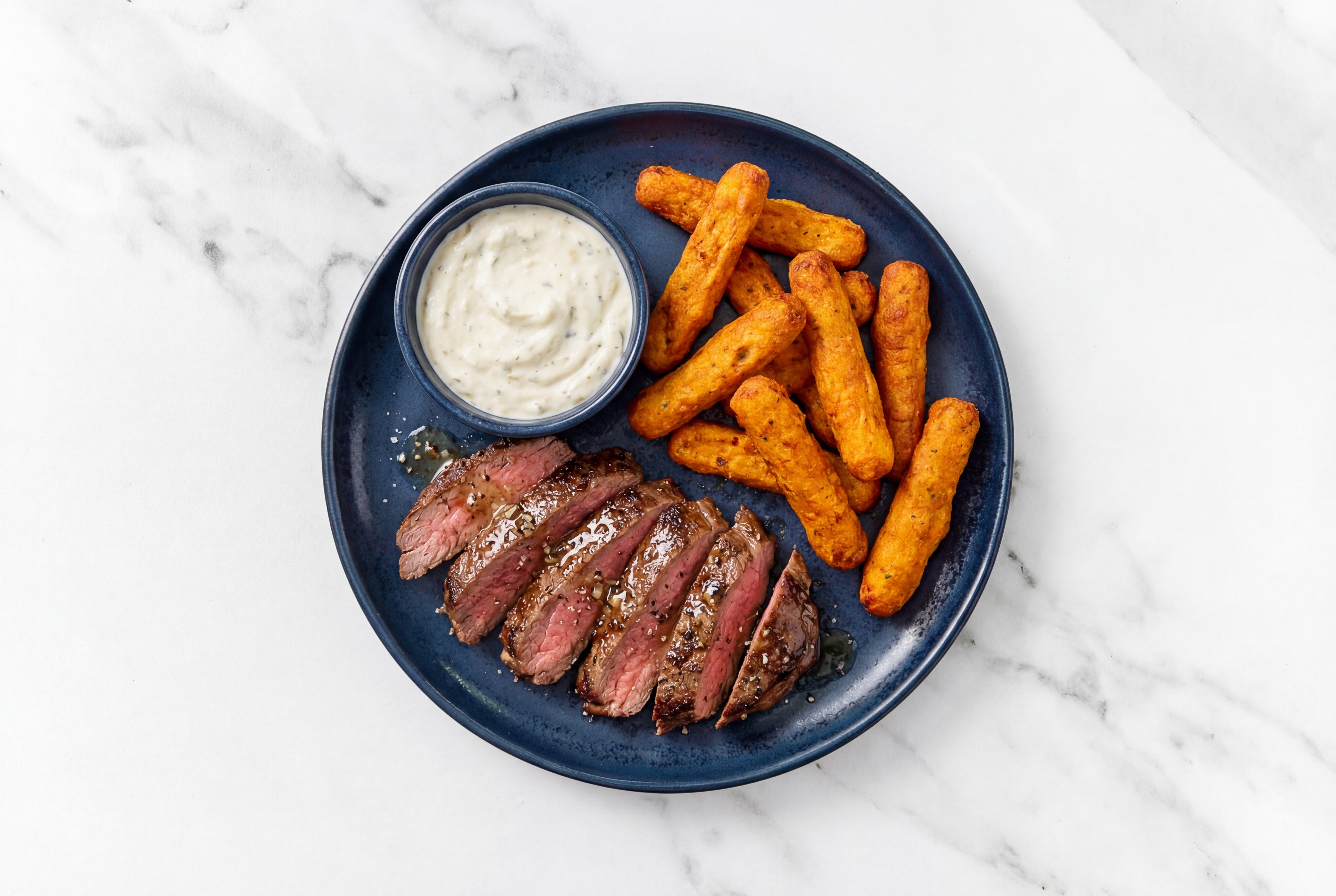 Garlic Rosemary Beef Flank Steak + Sweet Potato Fries