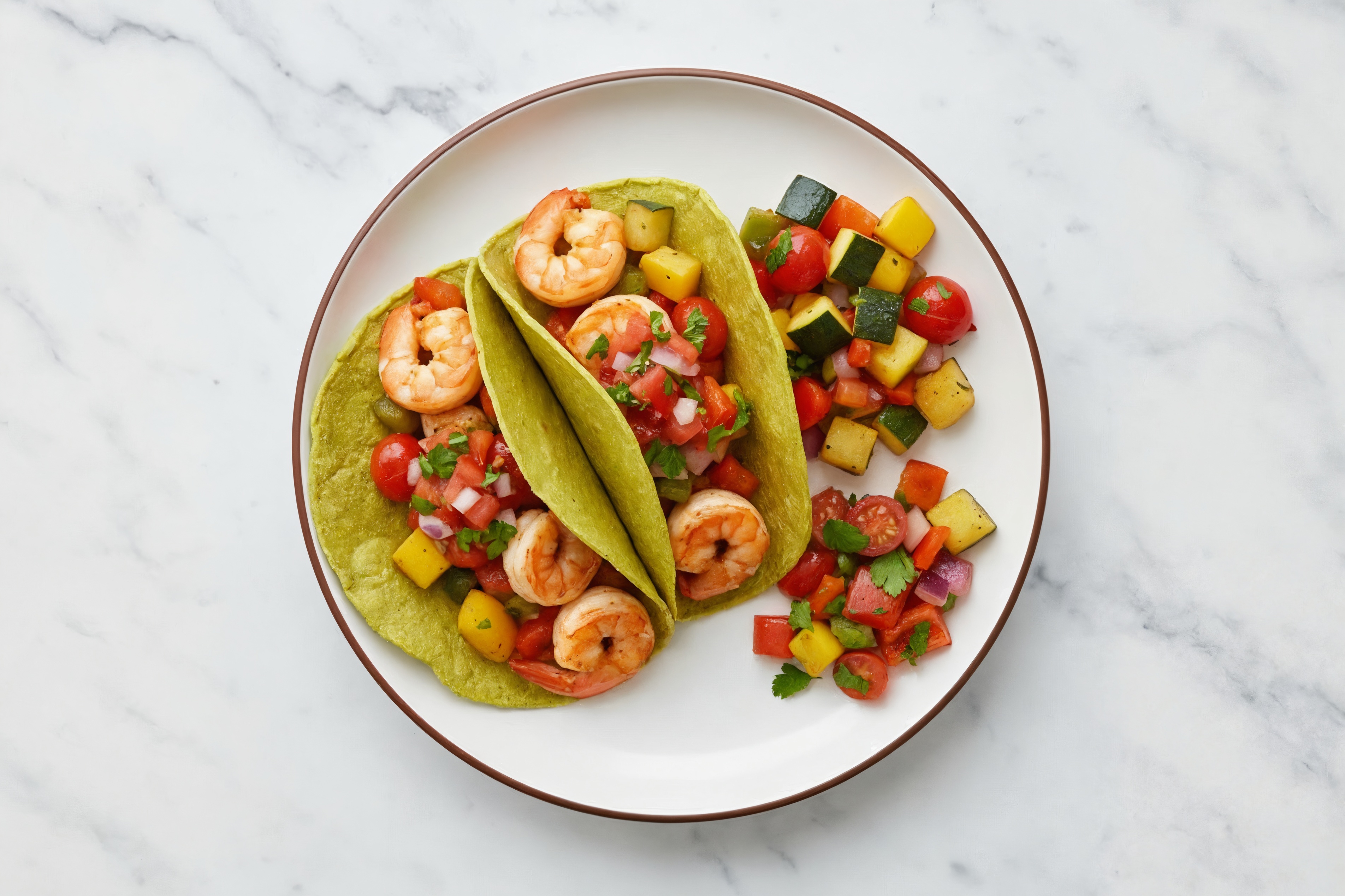 Summertime Veggie + Shrimp XL Tacos with Spinach Tortilla