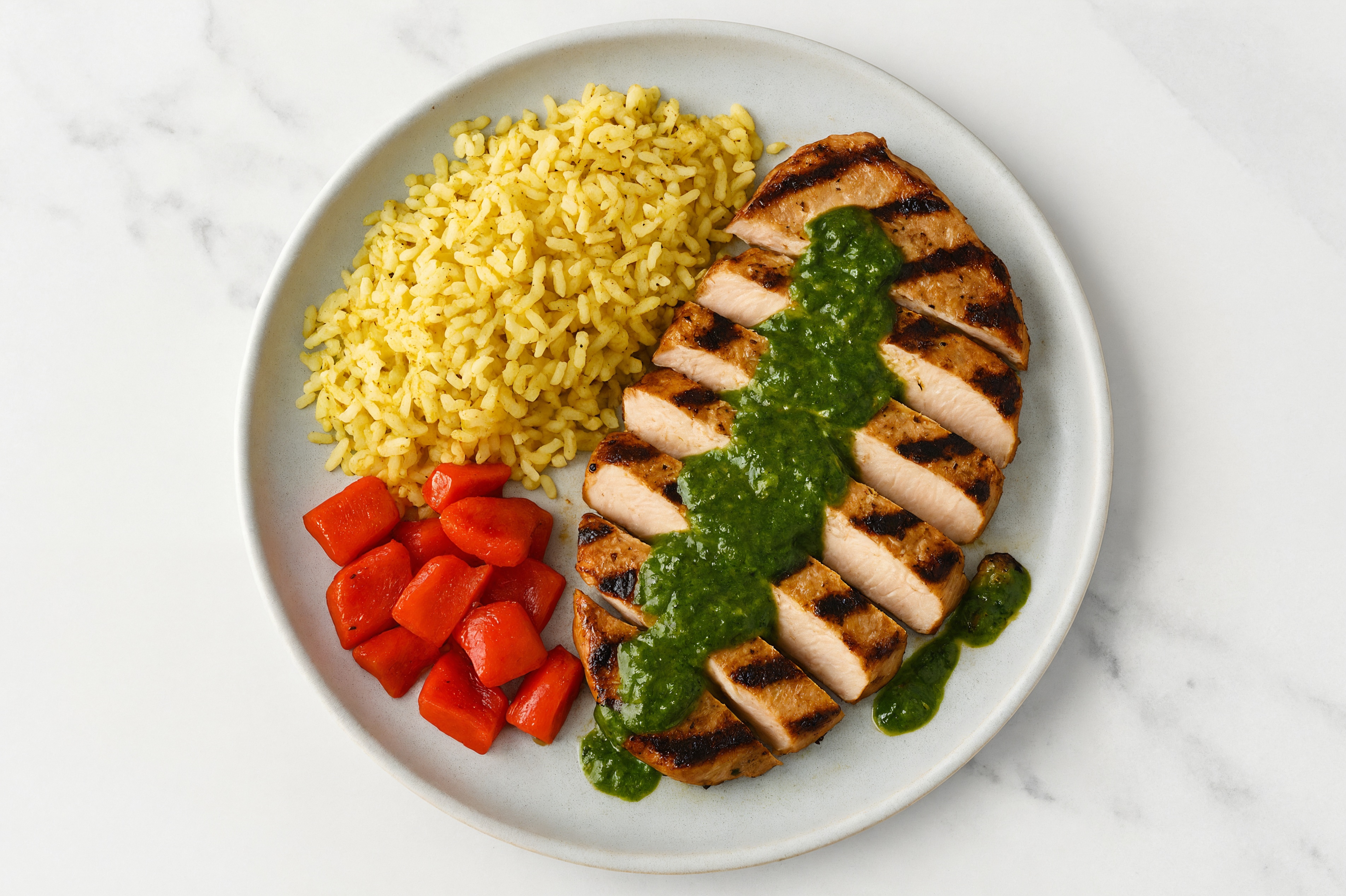 Grilled Pork Chop + Chimichurri Jasmine Rice Bowl with Red Bell Pepper