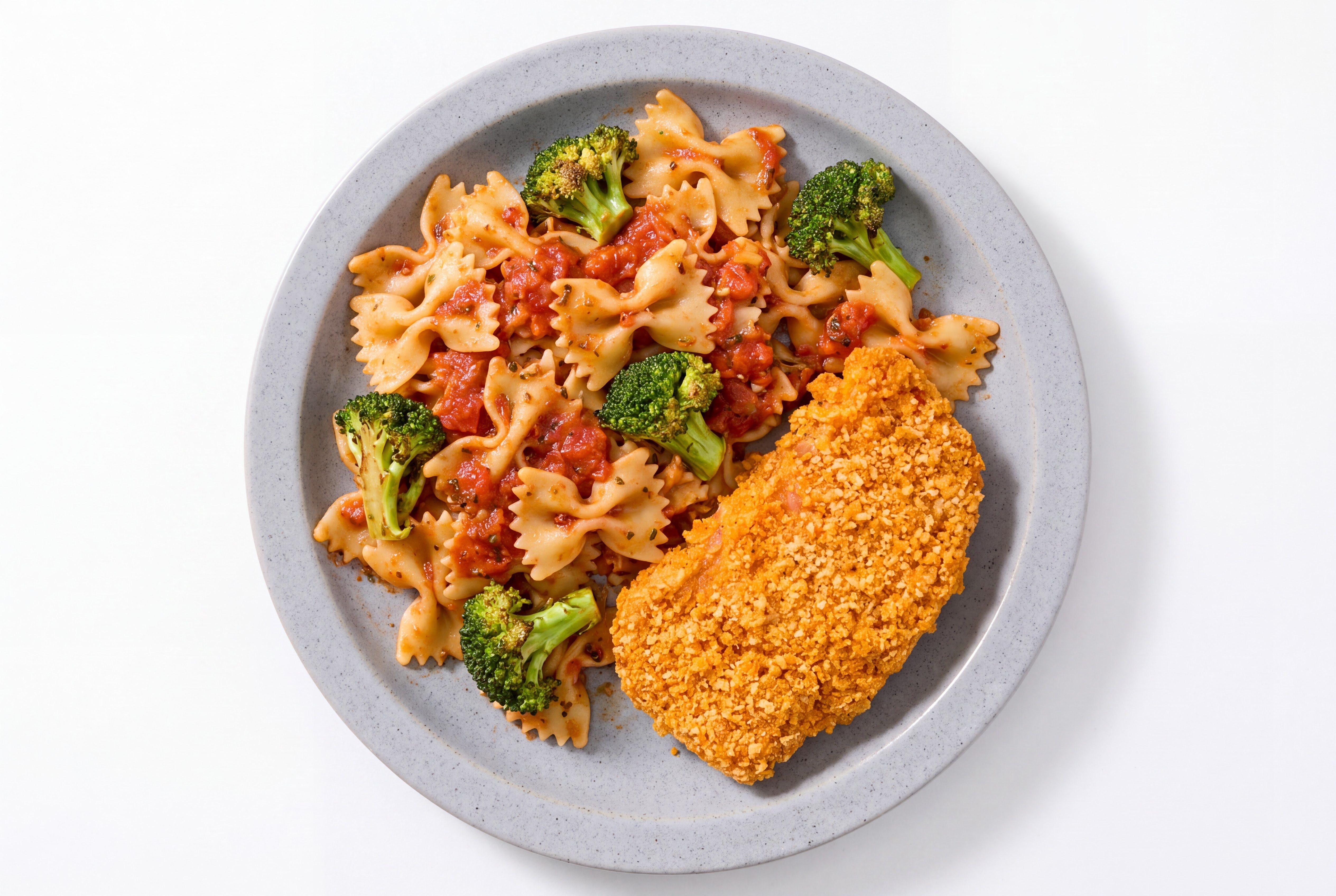 Crispy Hot Honey Chicken over Marinara Farfalle with Broccoli