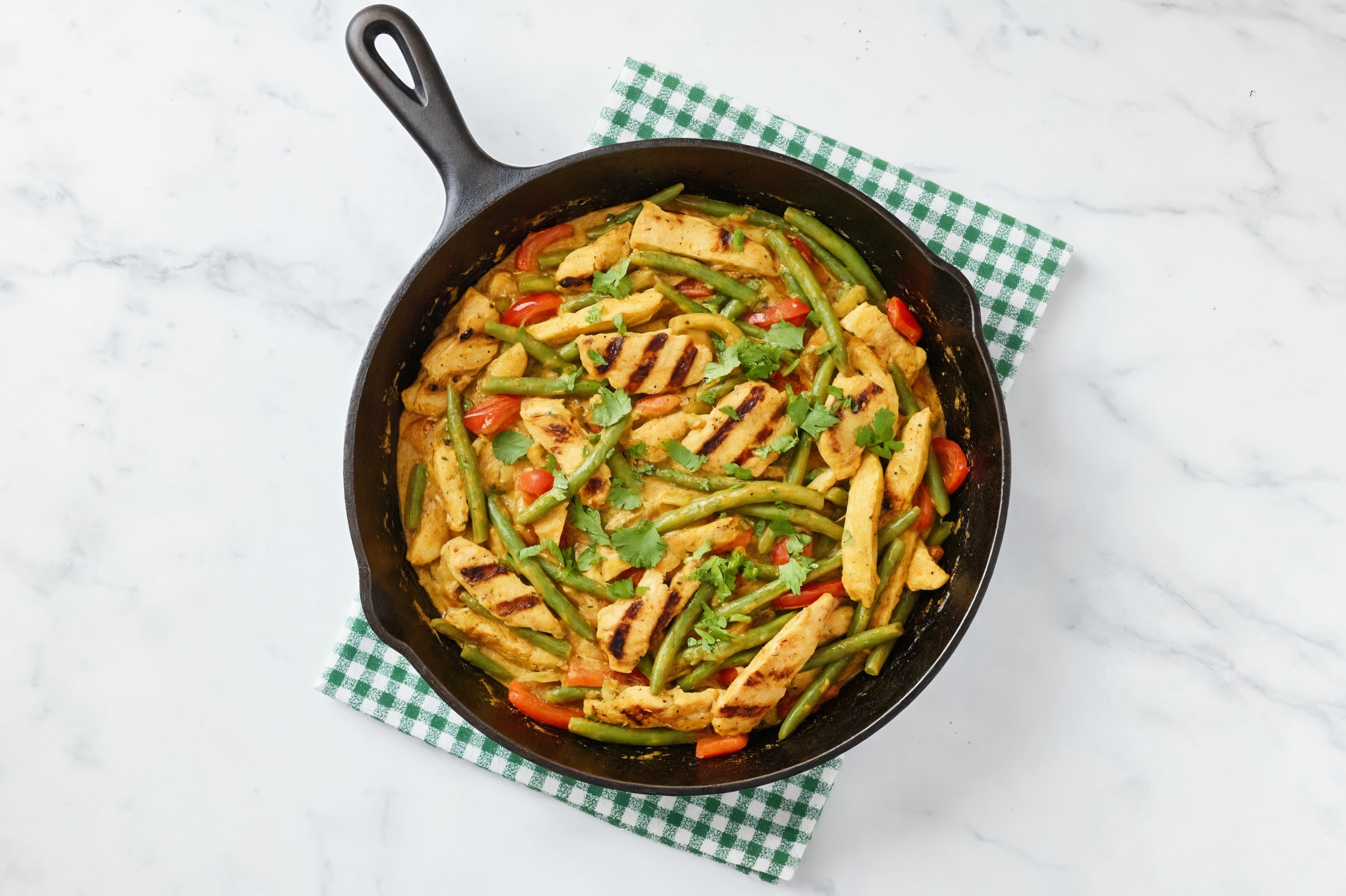 Coconut Curry Chicken with Green Beans, Red Organic Pepper + Cilantro