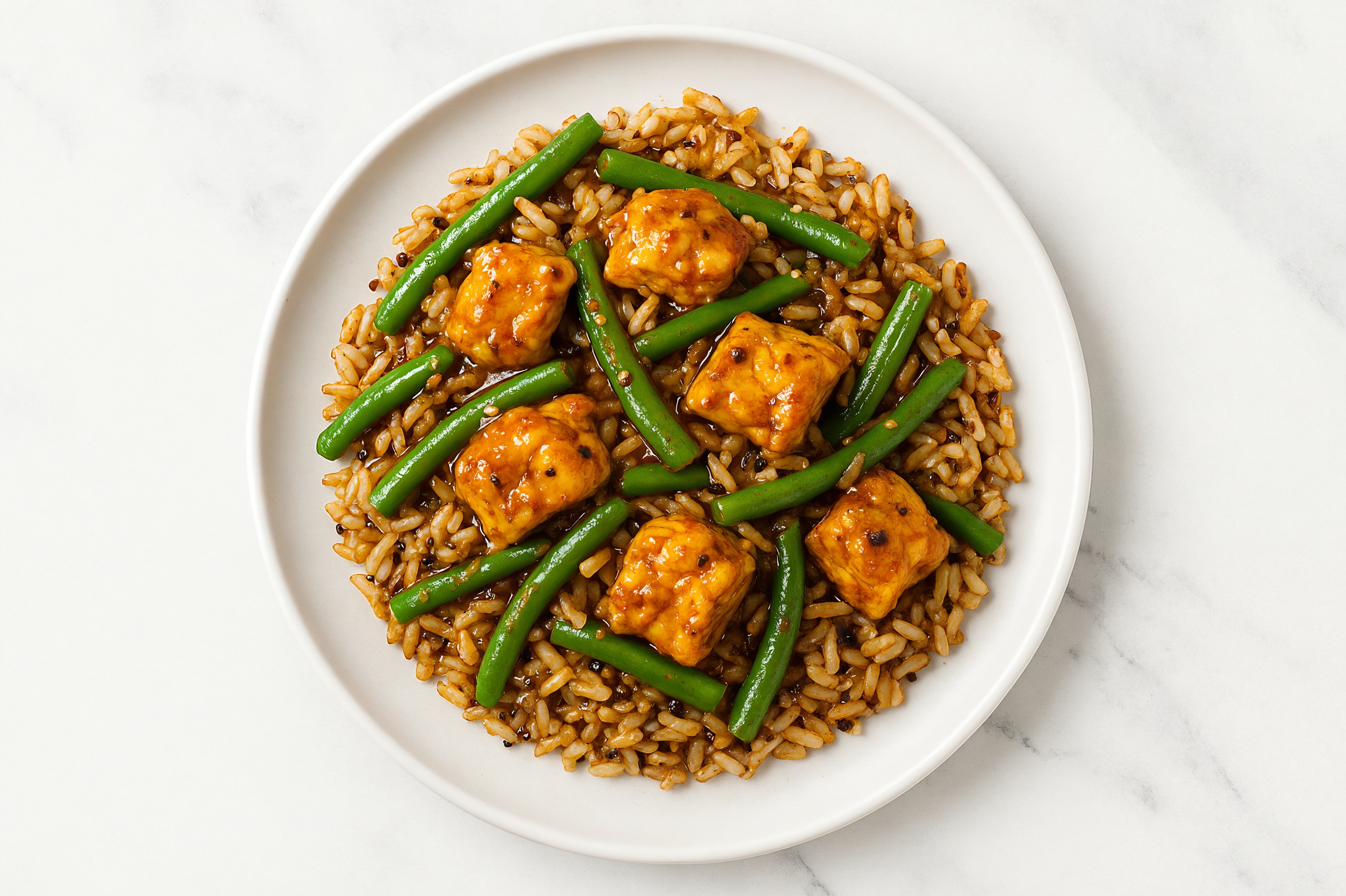 Gingery Tofu + Organic Green Bean Rice Bowl