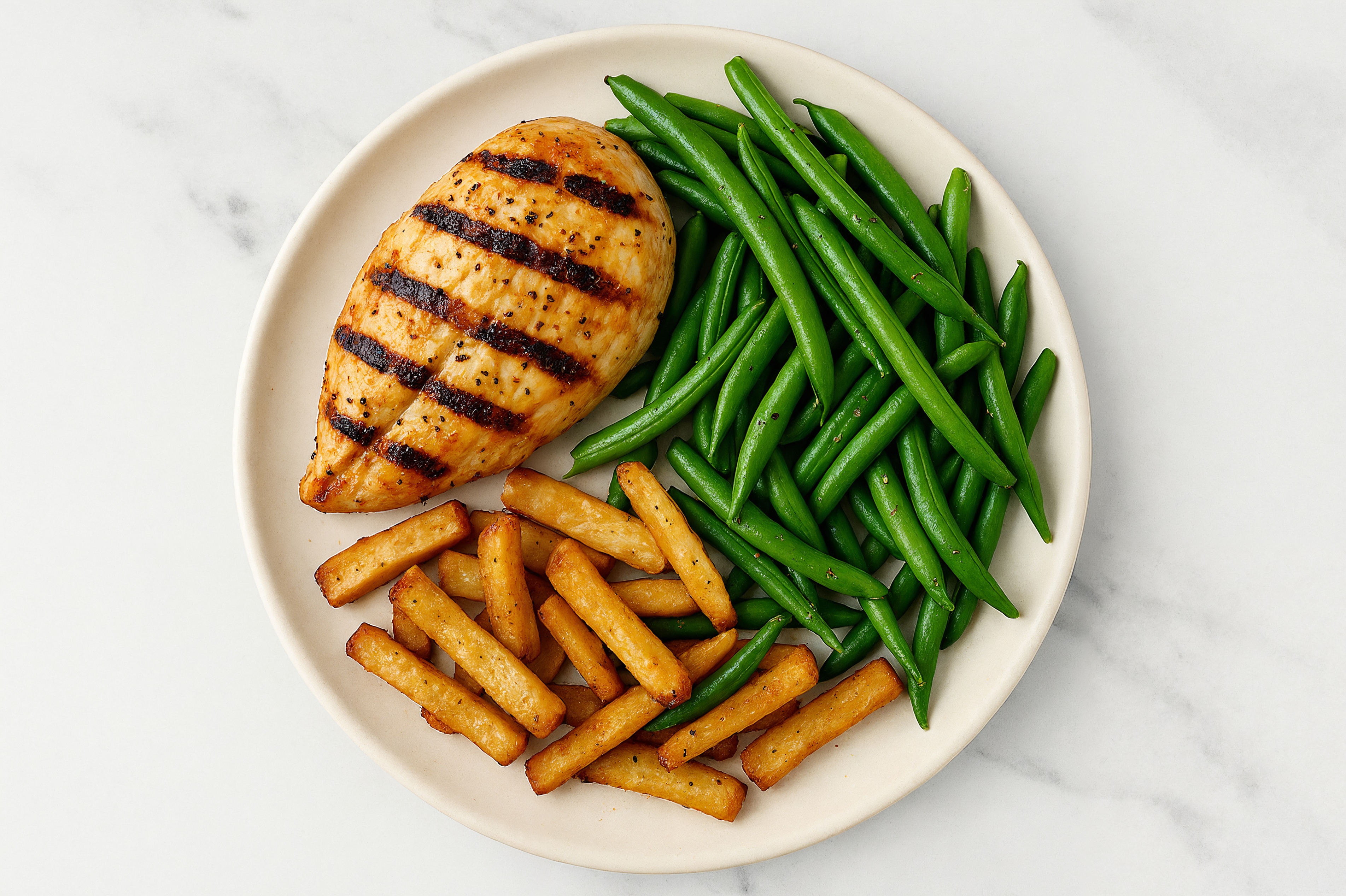 Herby Seasoned Grilled Chicken Breast + Beans with Veggie Super Fries