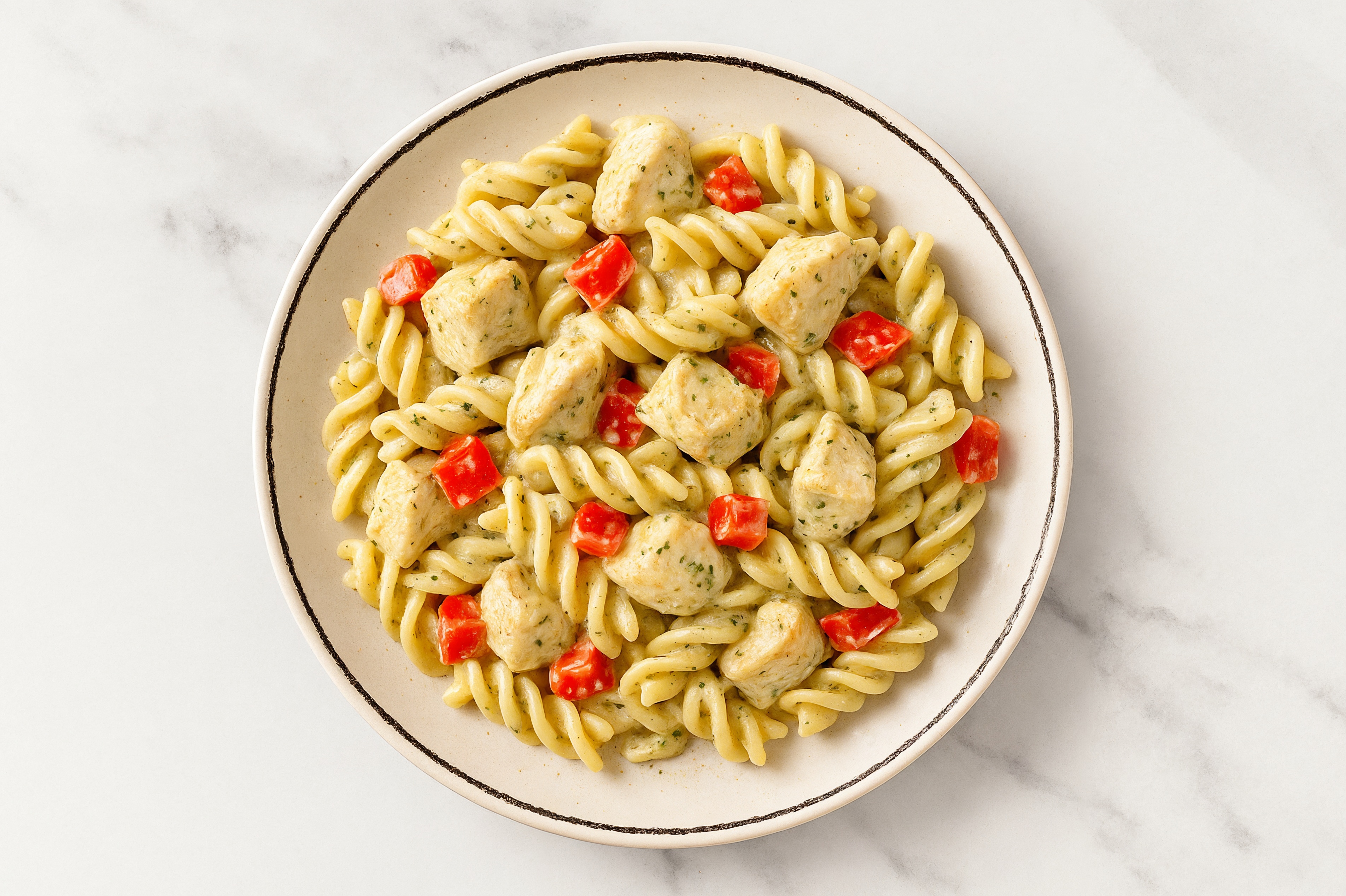 Creamy Herb White Sauce Chicken + Red Pepper Pasta