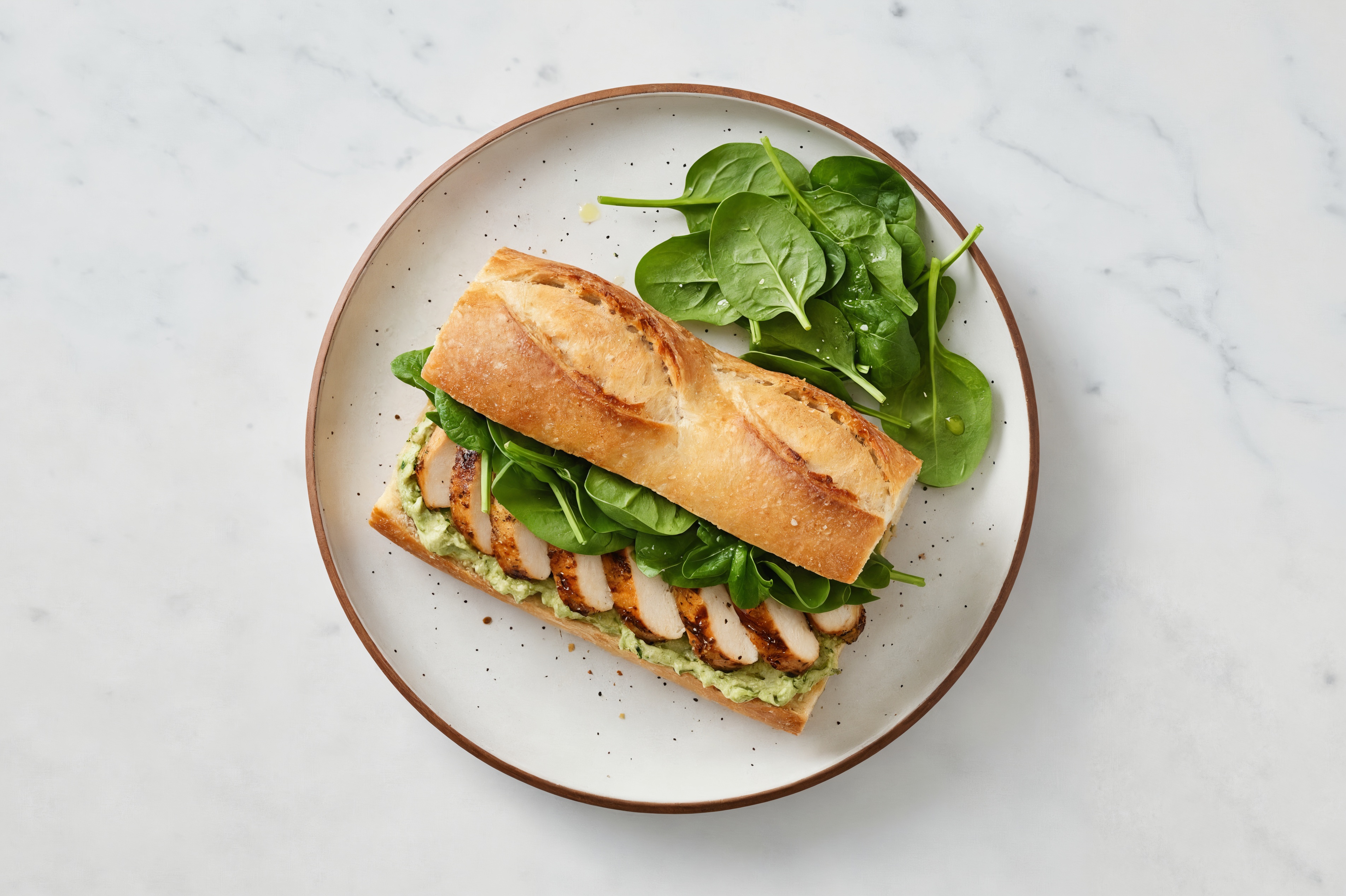 Spinach Artichoke Mediterranean Grilled Chicken Breast Baguette