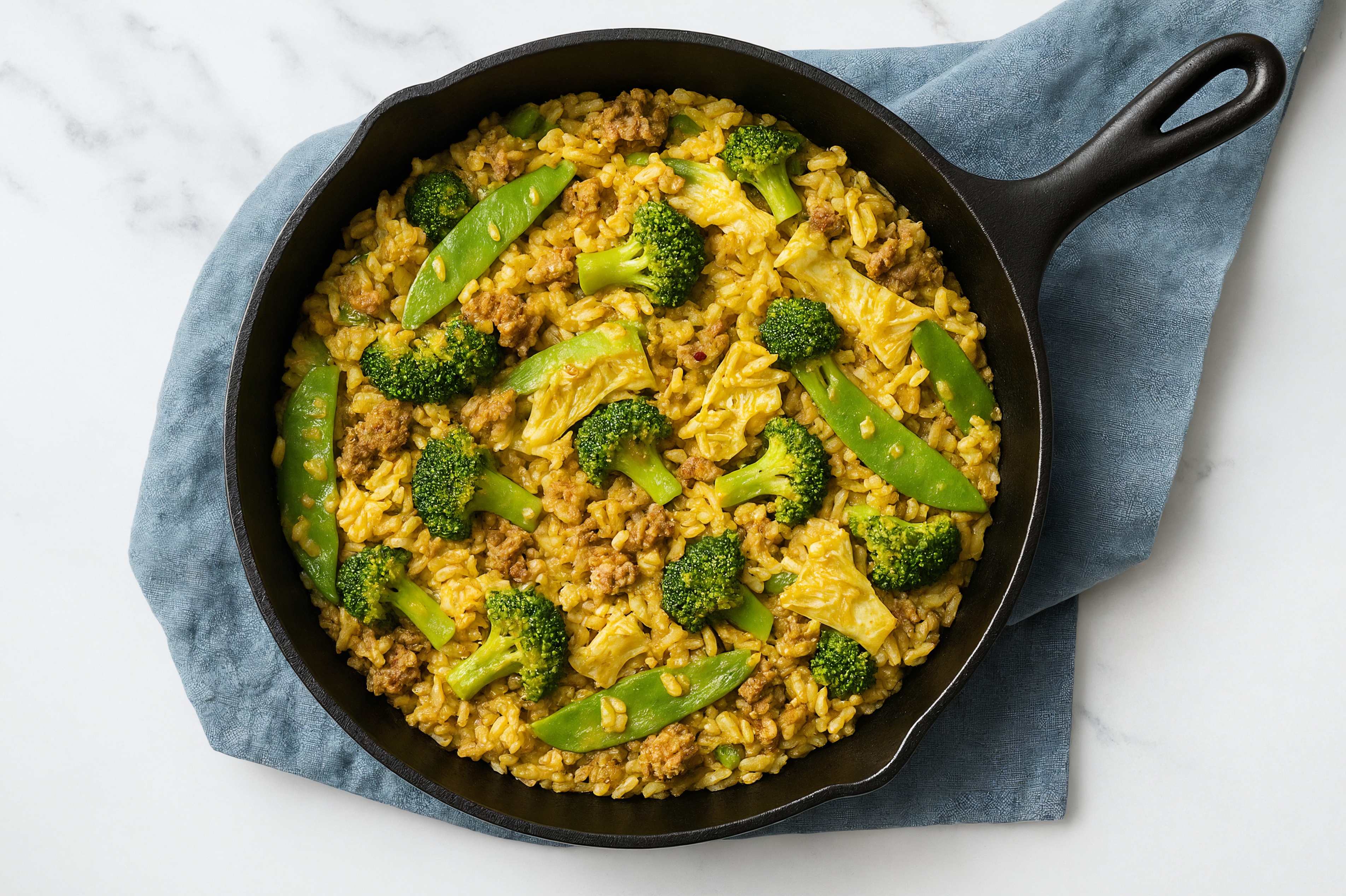 Curry Bok Choy + Ground Bison Stir-Fry with Seasoned Jasmine Rice