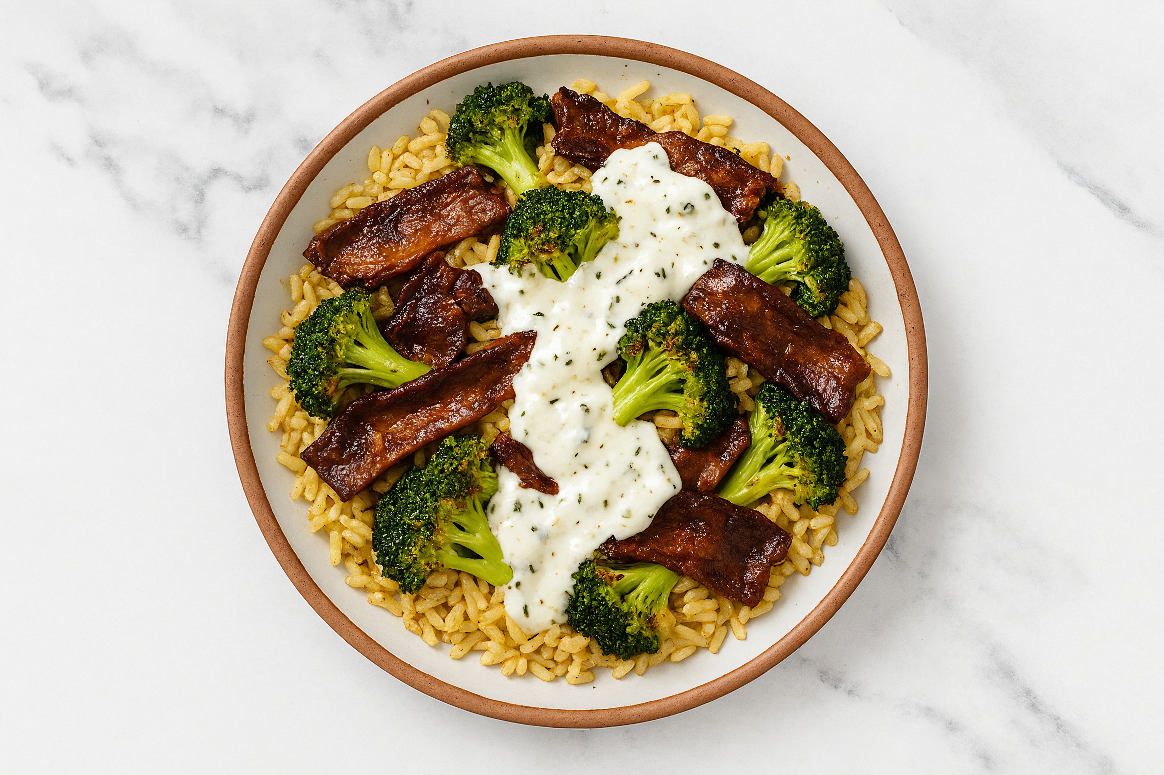 Herby  Ranch Vegan Bacon Bowl with Broccoli Florets