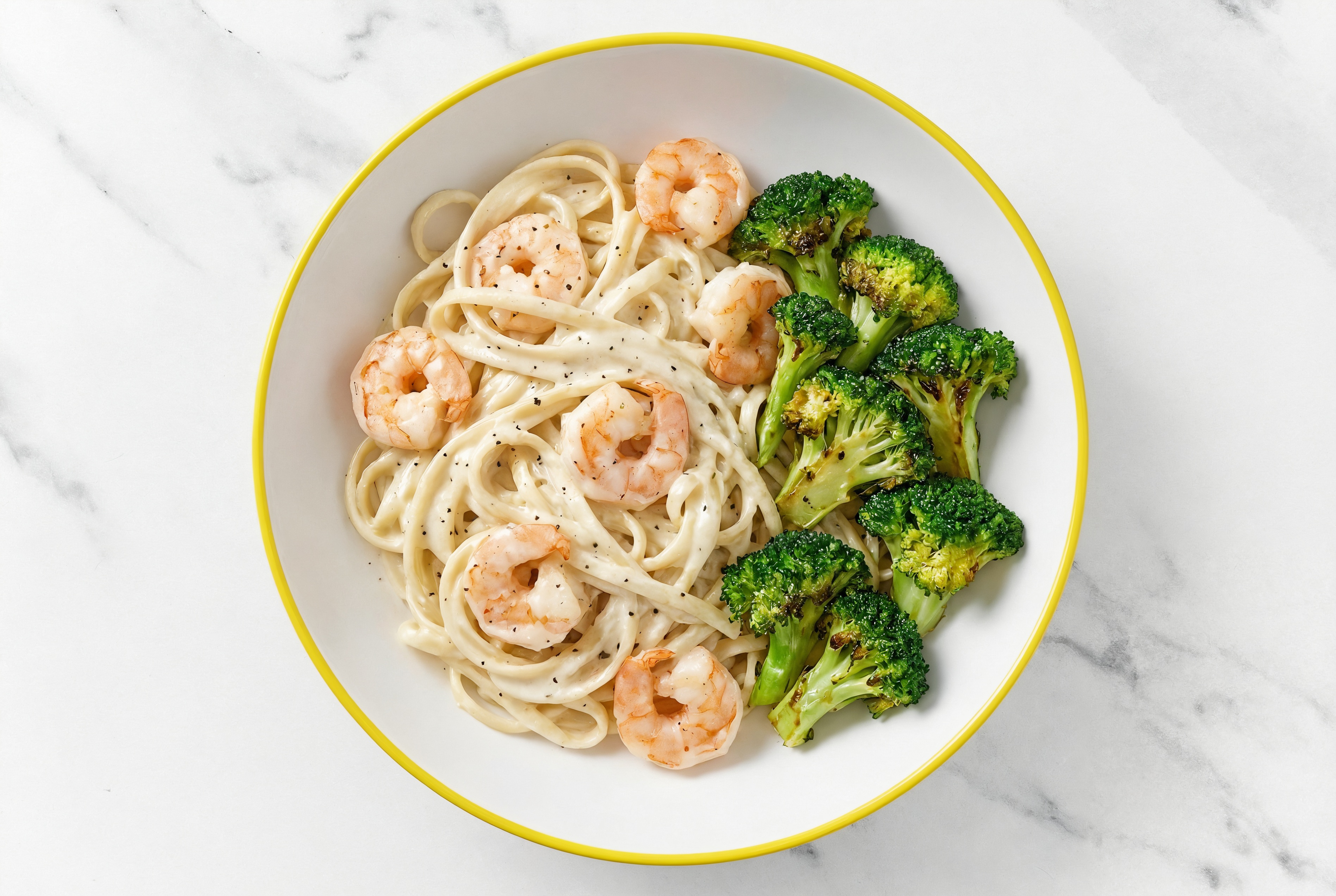 Herby Shrimp + Veggie Alfredo with Broccoli Florets