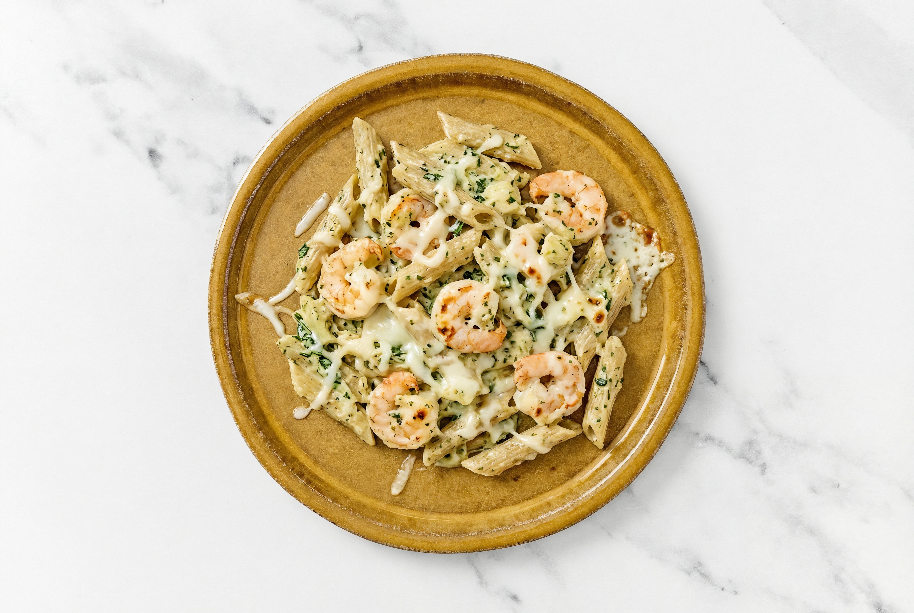 Spinach Artichoke Penne with Gulf Shrimp & Mozzarella