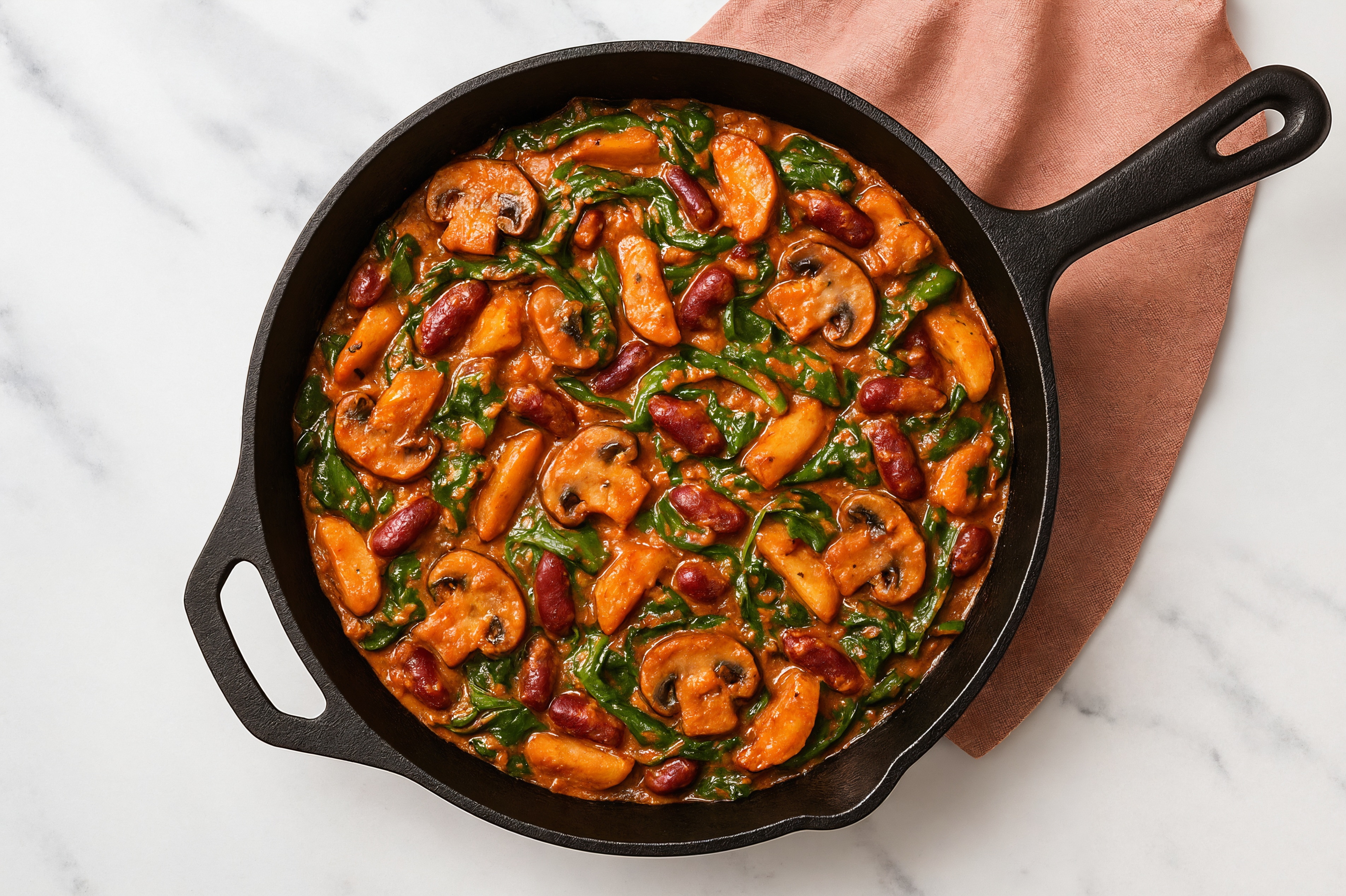 Vegan Rosa Sauce with Organic Spinach + Roasted Smashed Crispy Fingerlings