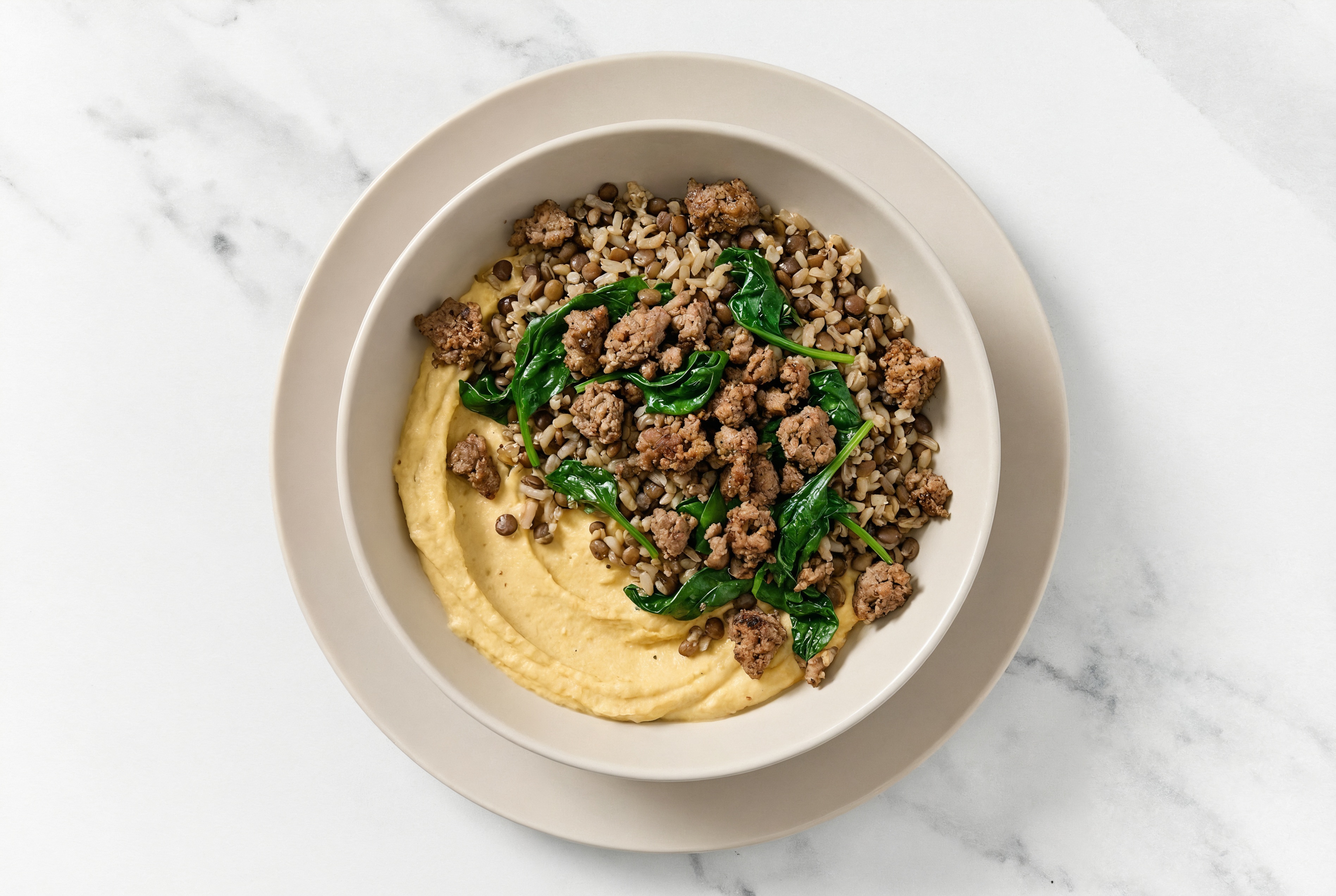 Oniony Lean Beef + Lenil Power Bowl