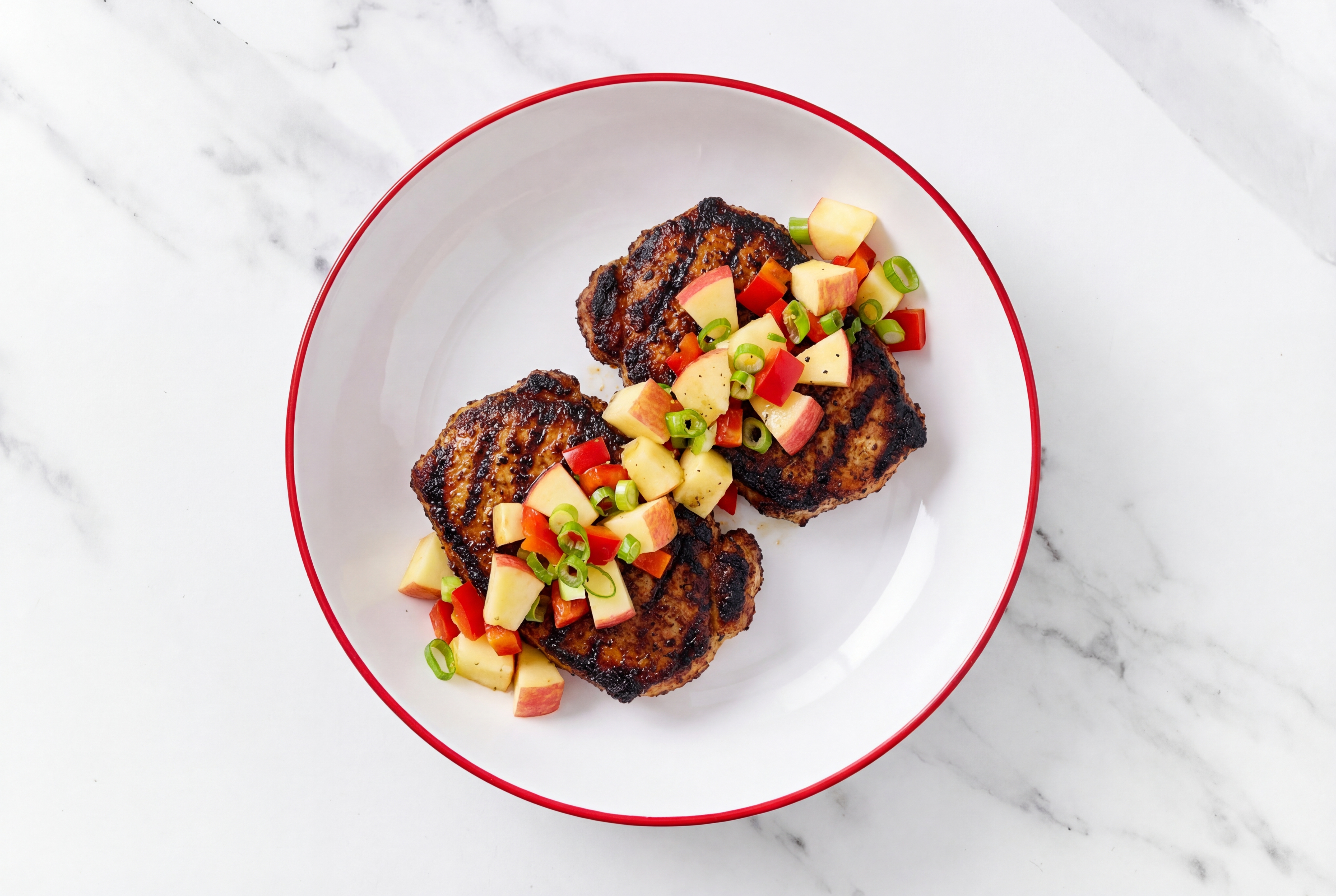 Herby Blackened Pork Chops with Organic Pepper Apple Salsa