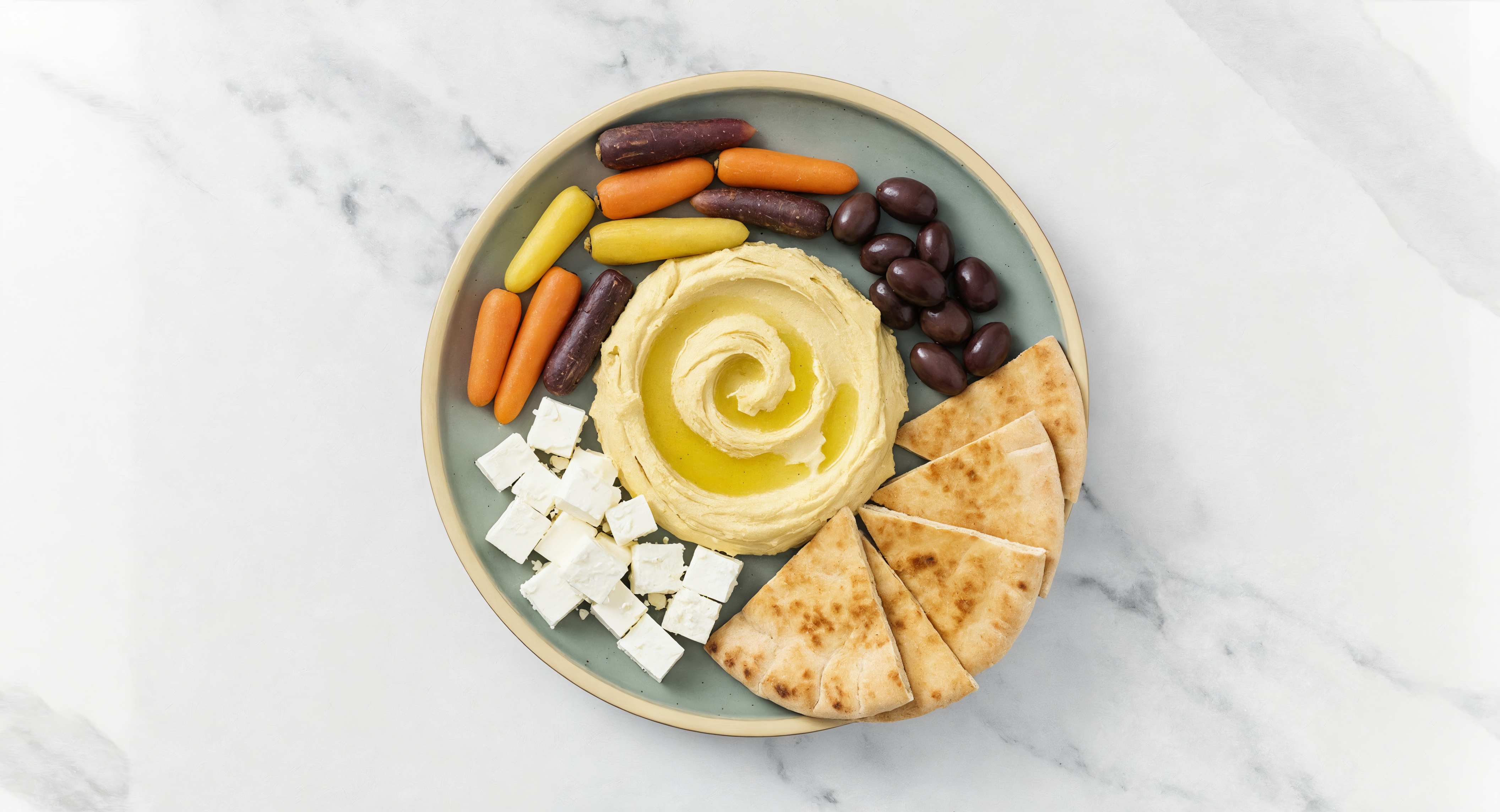 Feta, Lemon Garlic Hummus + Olive Mezze