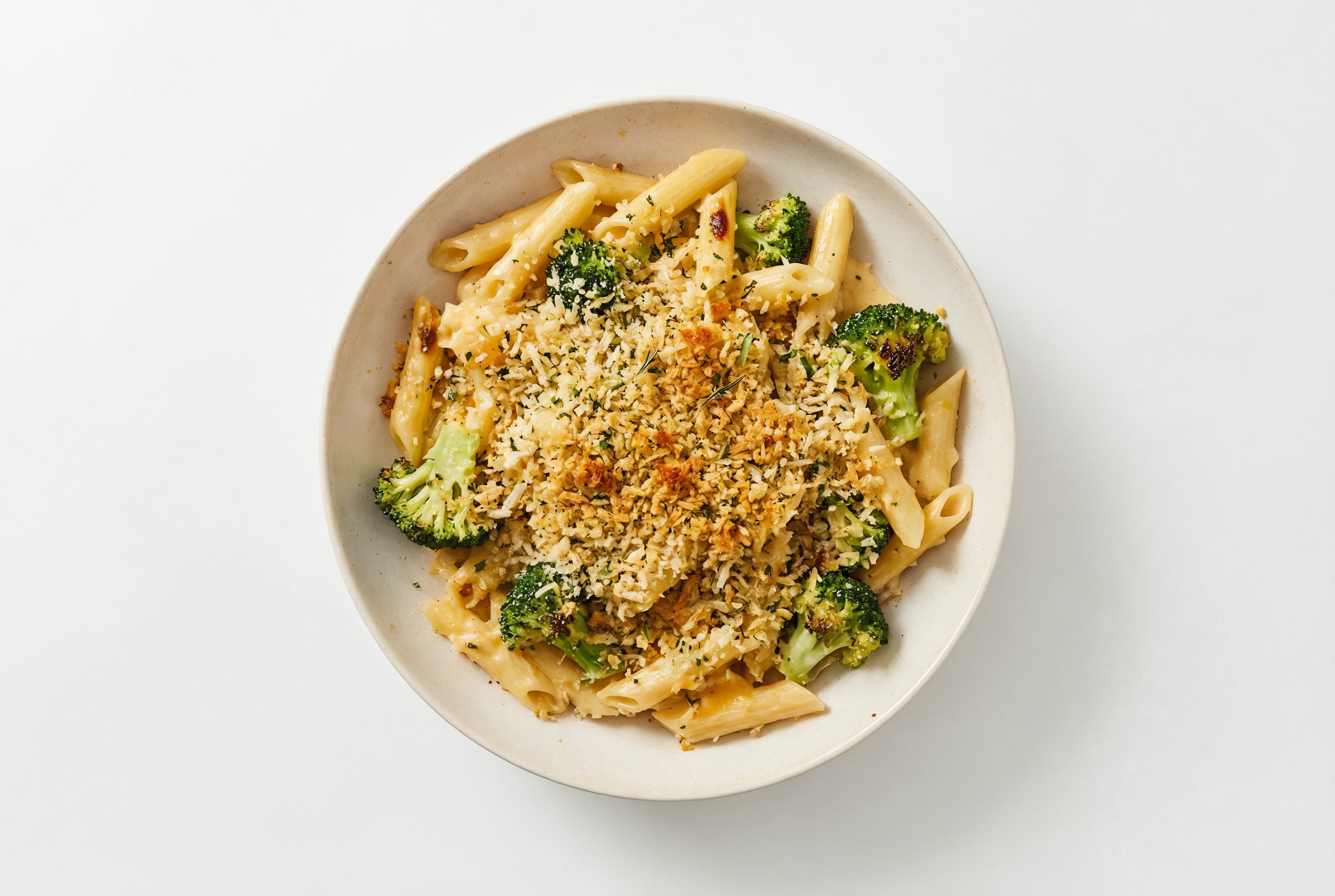 Creamy Organic Broccoli Cheddar Baked Mac 'n Cheese with Sourdough Penne Rigate