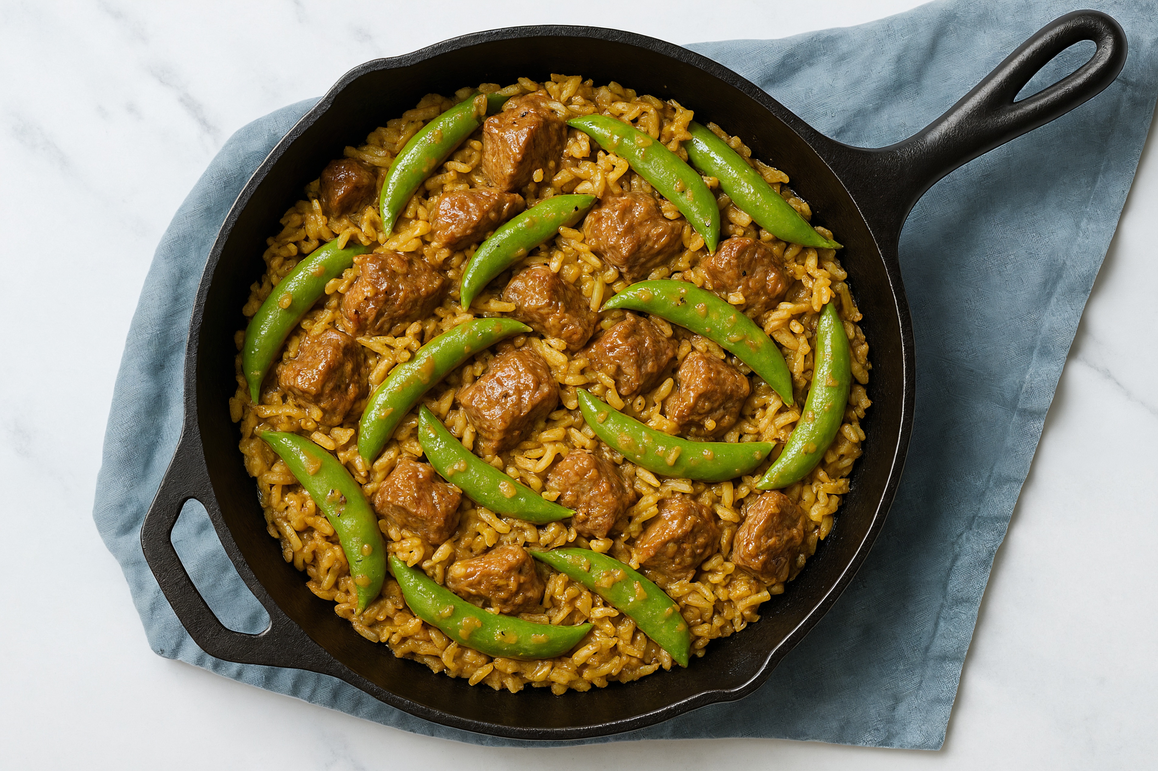 Thai Peanut Pea Snap + Bison Stir-Fry with Seasoned Jasmine Rice