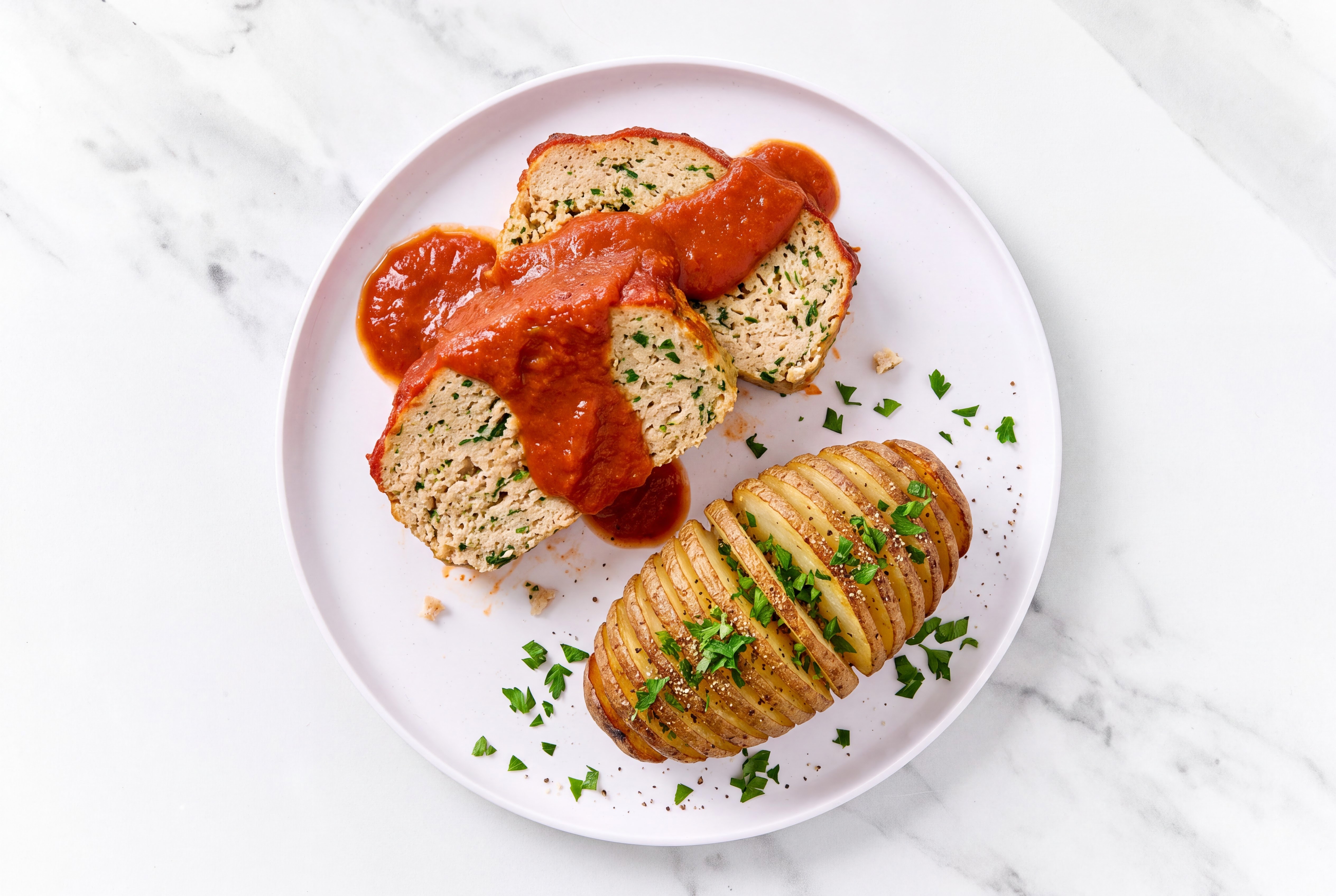 Turkey Meatloaf + Hassleback Microwave-Ready Russet Potato