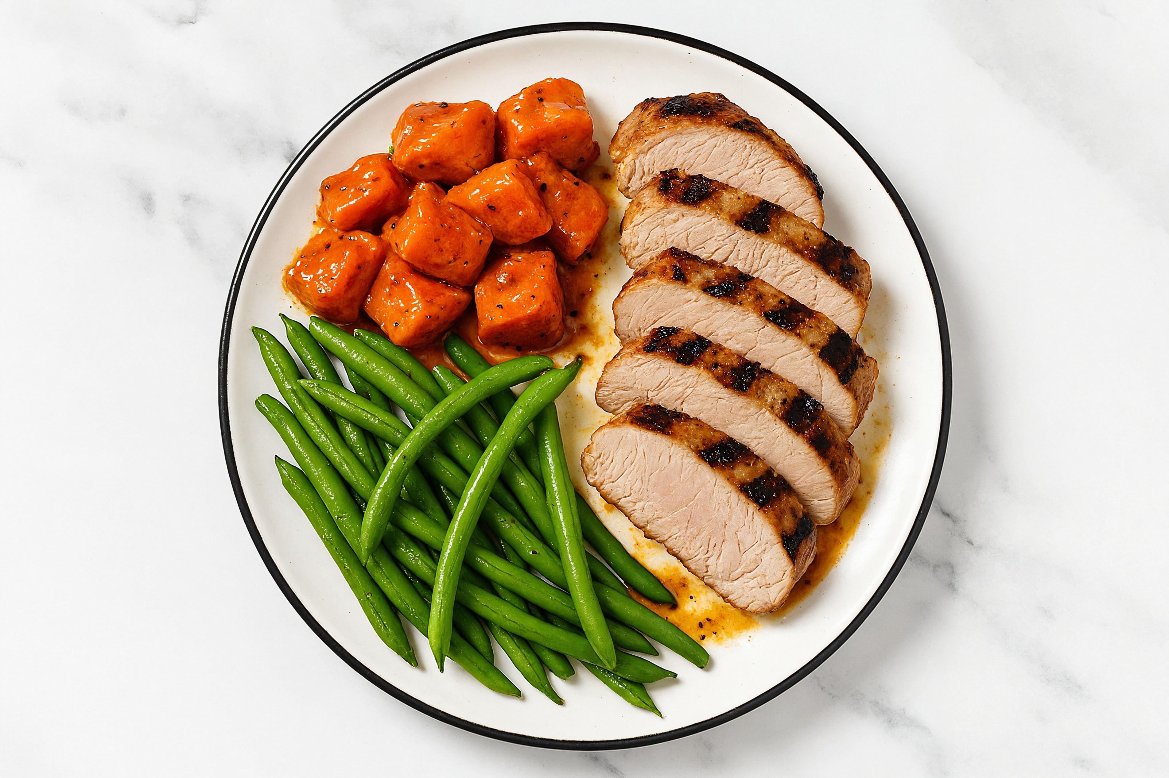 Pork Tenderloin with Hickory Sweet Potatoes + Green Beans