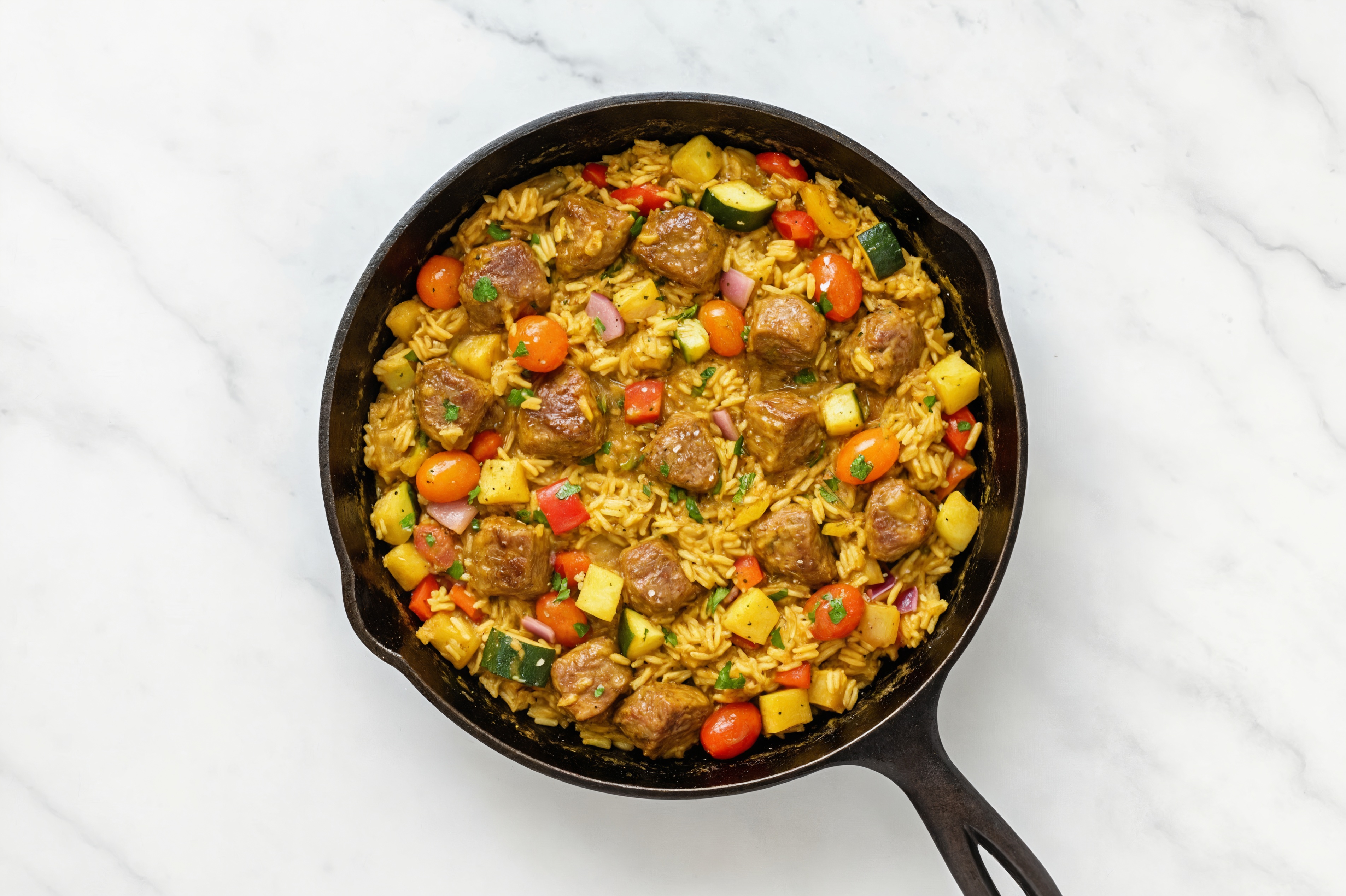 Curry Squash + Lamb Stir-Fry with Seasoned Jasmine Rice