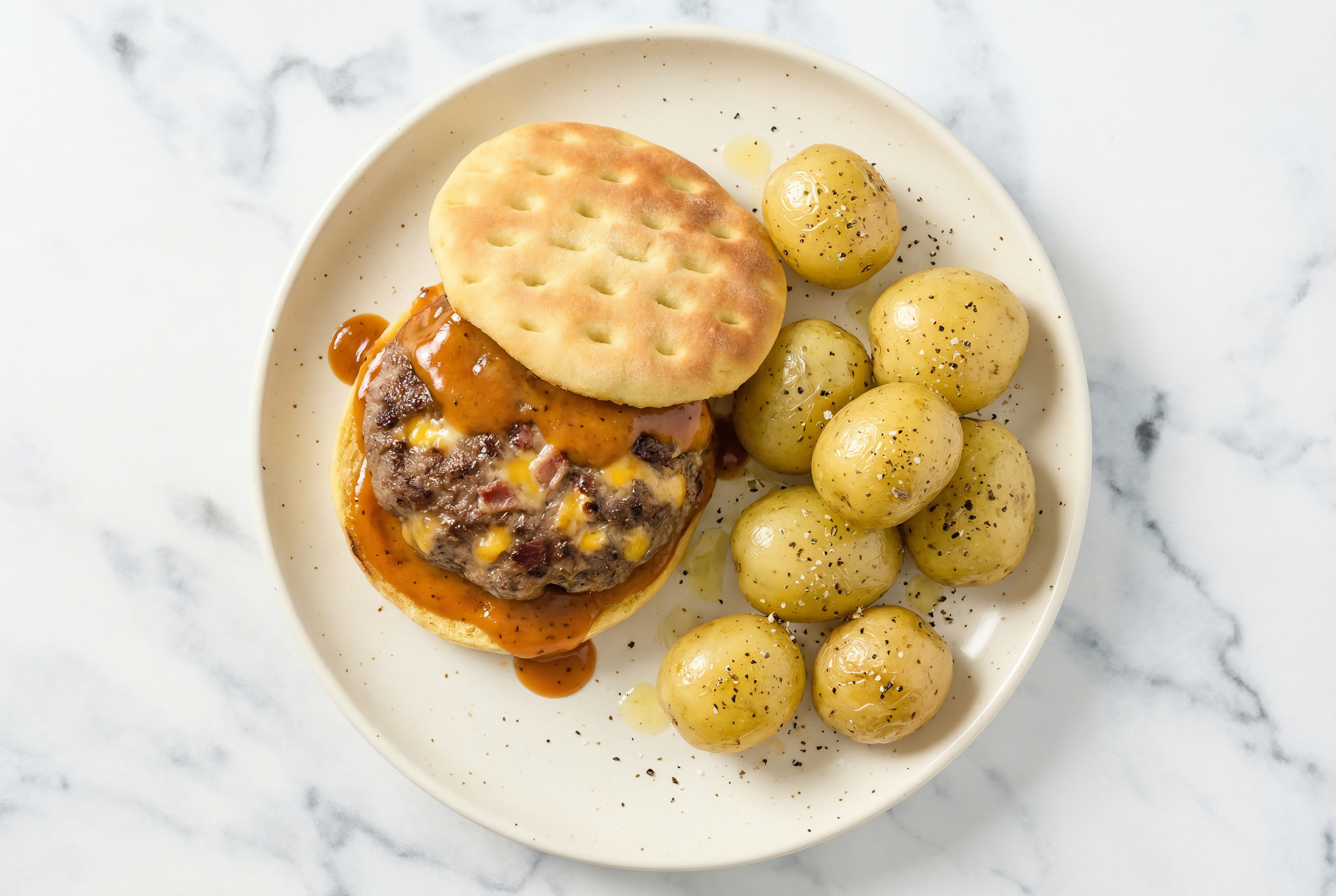 Smoky Bacon Burger + Yellow Potatoes