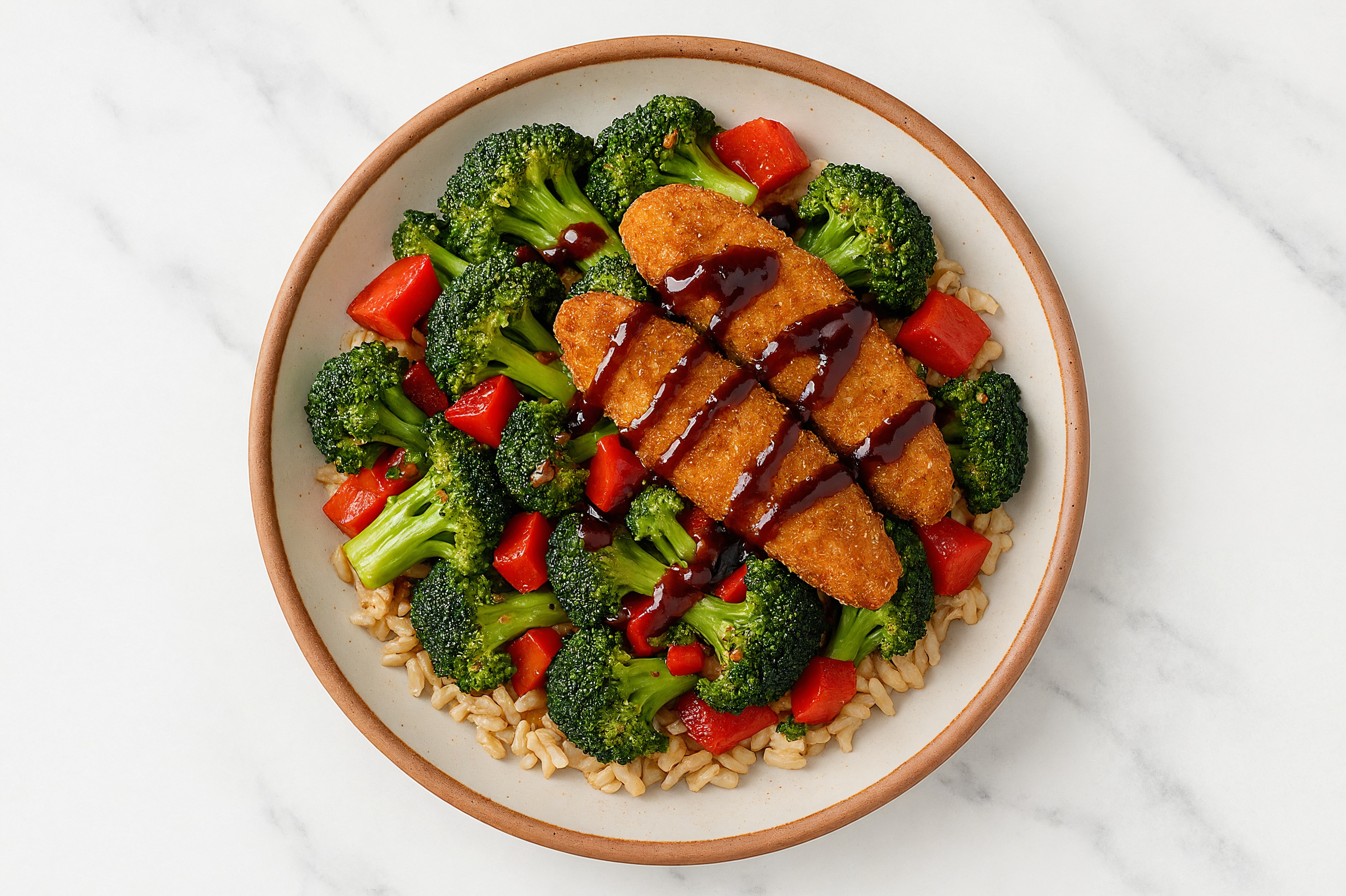 Crispy Plant-Based Chicken Tenders Bowl with Japanese BBQ + Broccoli